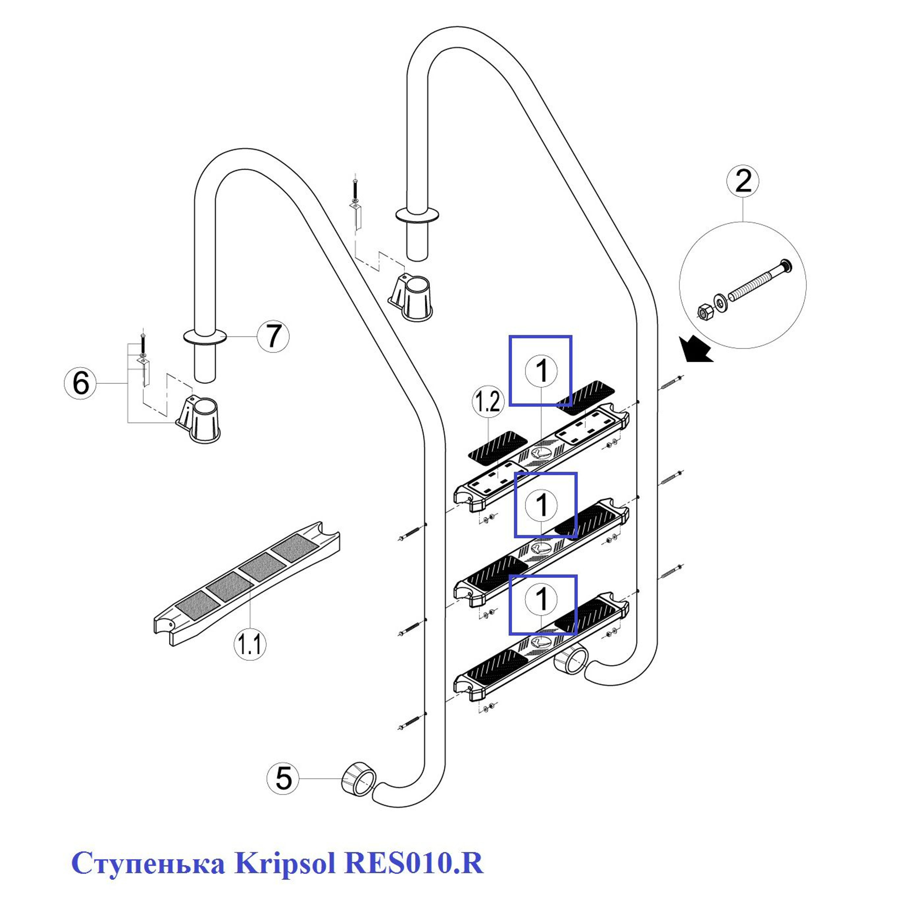 Ступенька Kripsol RES010.R, Артикул: 12445, Для лестниц и поручней бассейнов