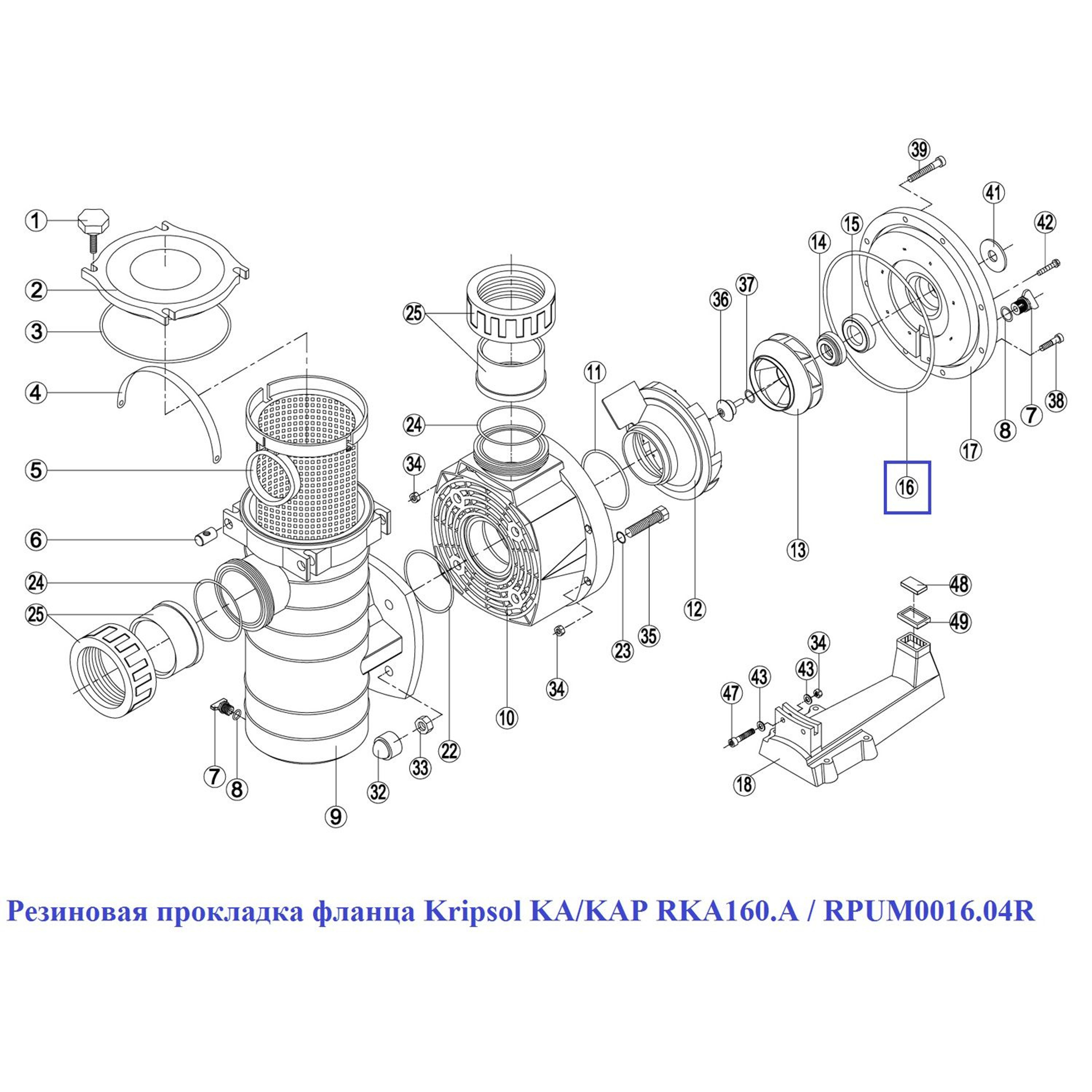Резиновая прокладка фланца Kripsol KA/KAP RKA160.A / RPUM0016.04R, Артикул: 3057, Для насосов