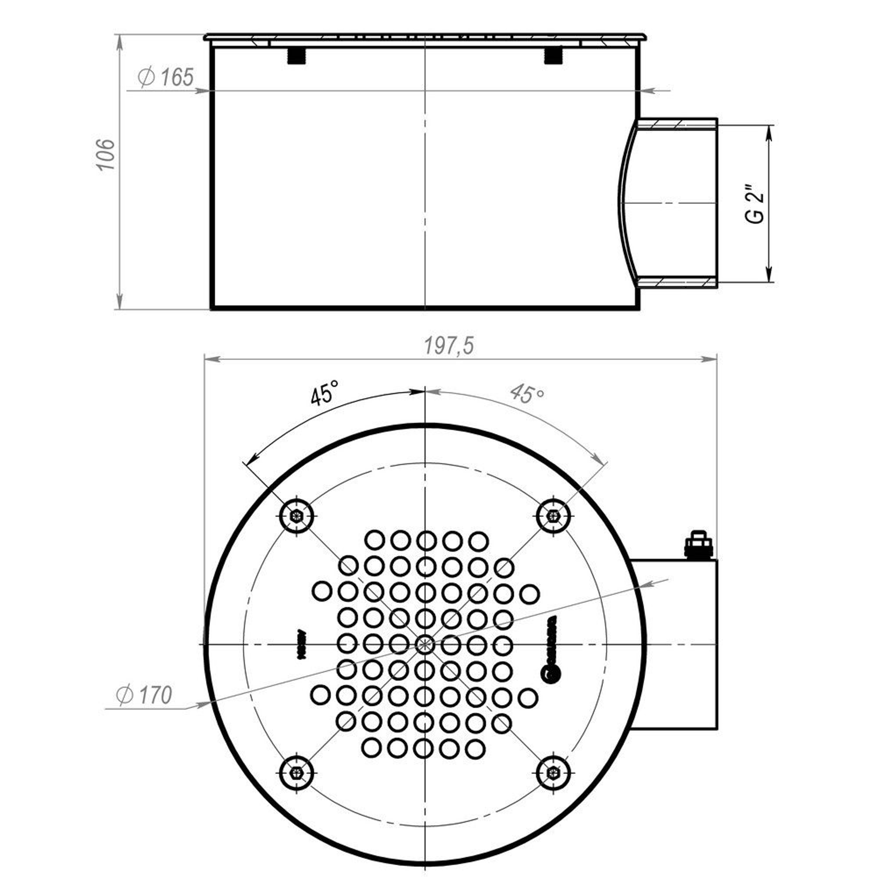 Донный слив под бетон Aquaviva 2'', AISI 304 (D165 мм), Артикул: 29766, Закладные для бассейна