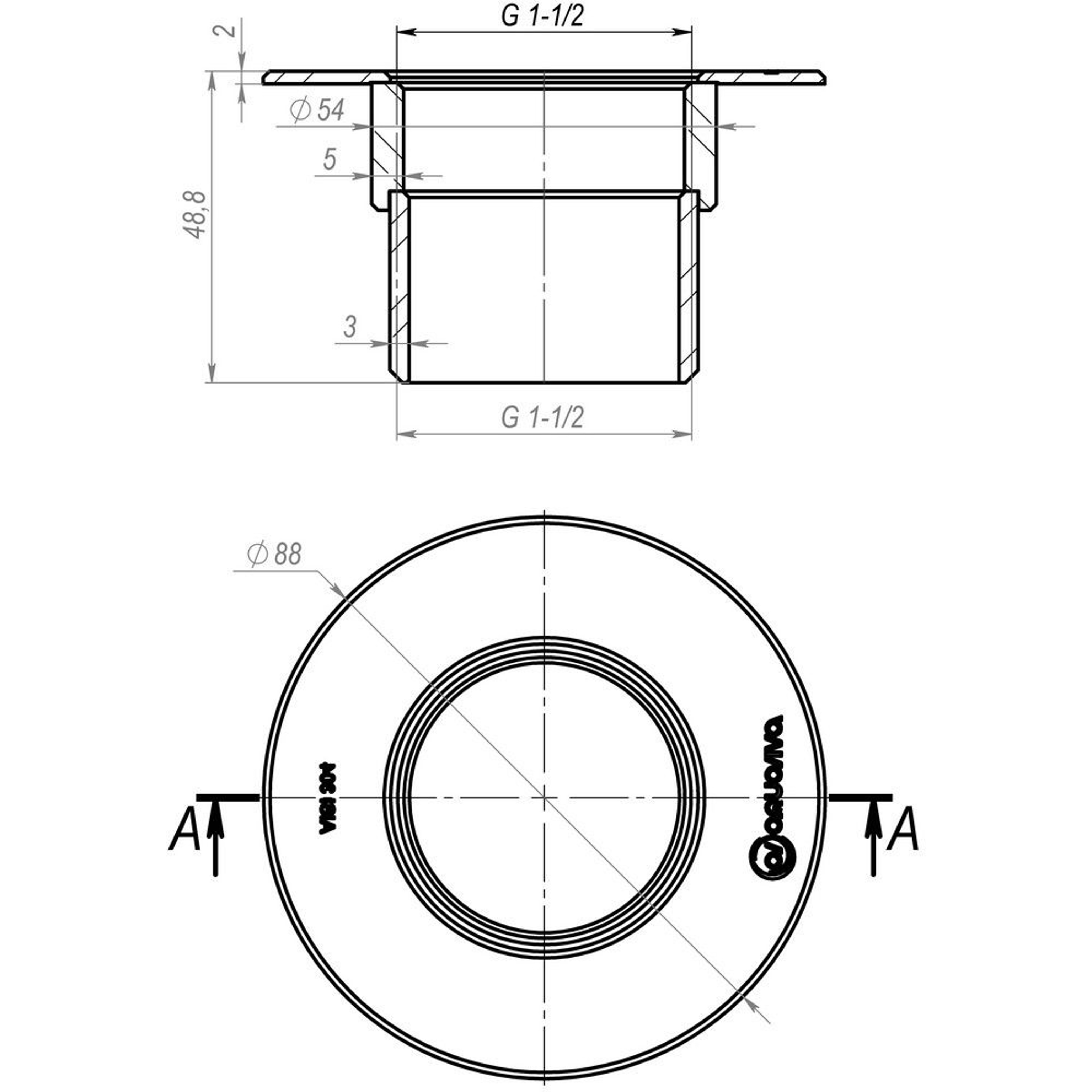 Форсунка пылесосная под бетон Aquaviva 1.5", AISI 304, Артикул: 29778, Закладные для бассейна