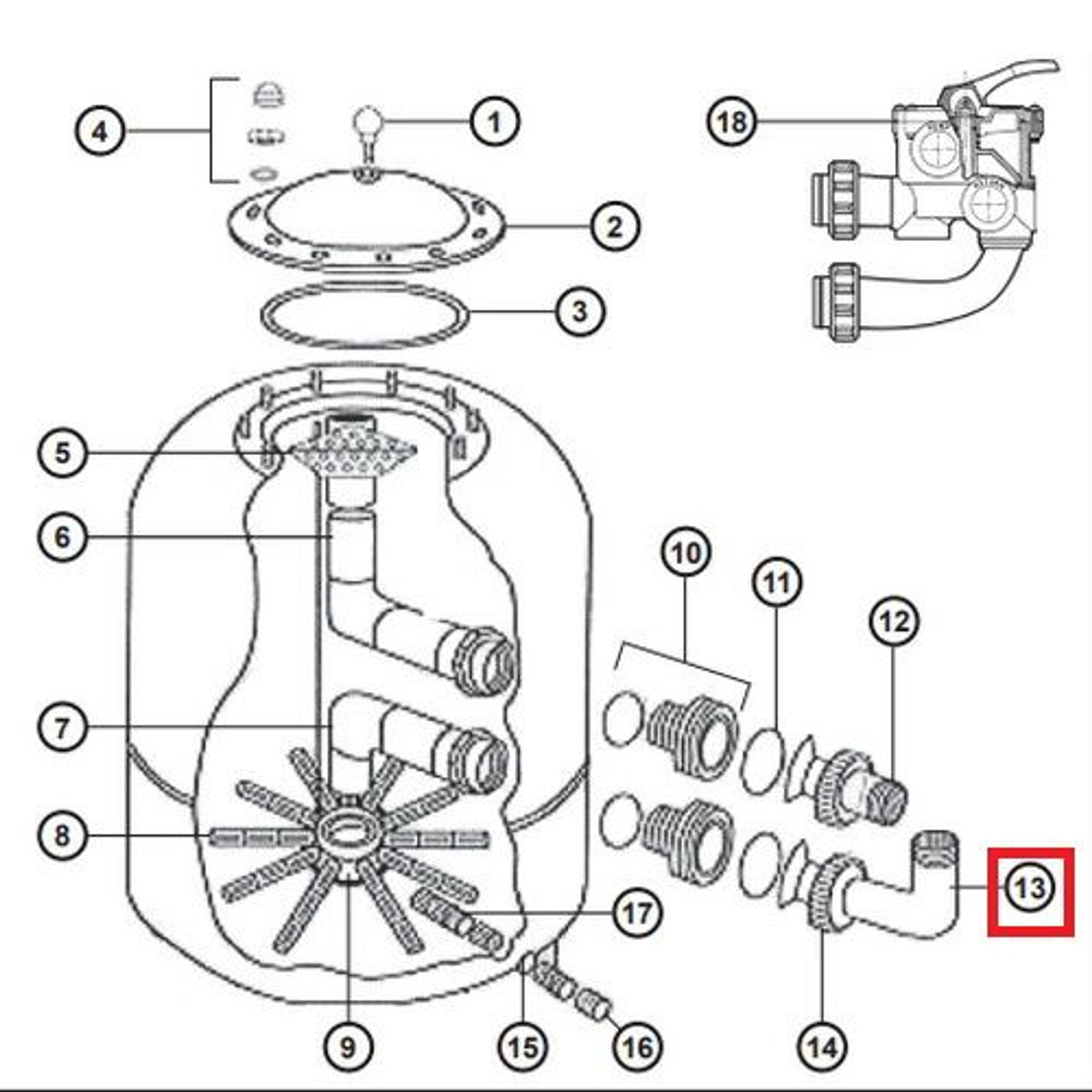 Муфта колено Hayward NCX2312063 для фильтра NC d780-900 мм, Артикул: 20631, Для фильтров и фильтрационных установок