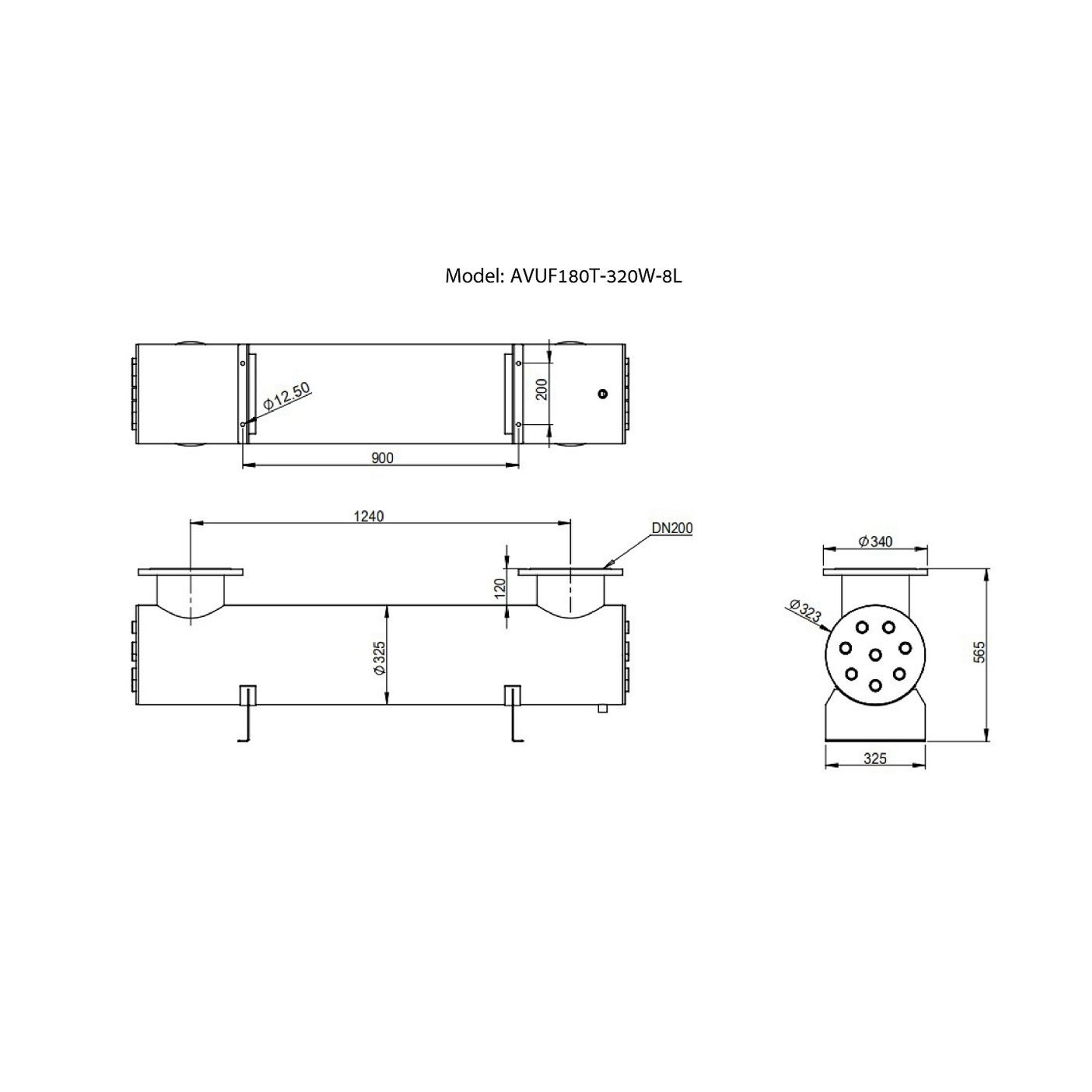 Ультрафиолетовая установка Aquaviva AVUF180T, до 250м3, DN200, 2.65кВт (8шт/320Вт), Артикул: 20358, Оборудование для бассейнов