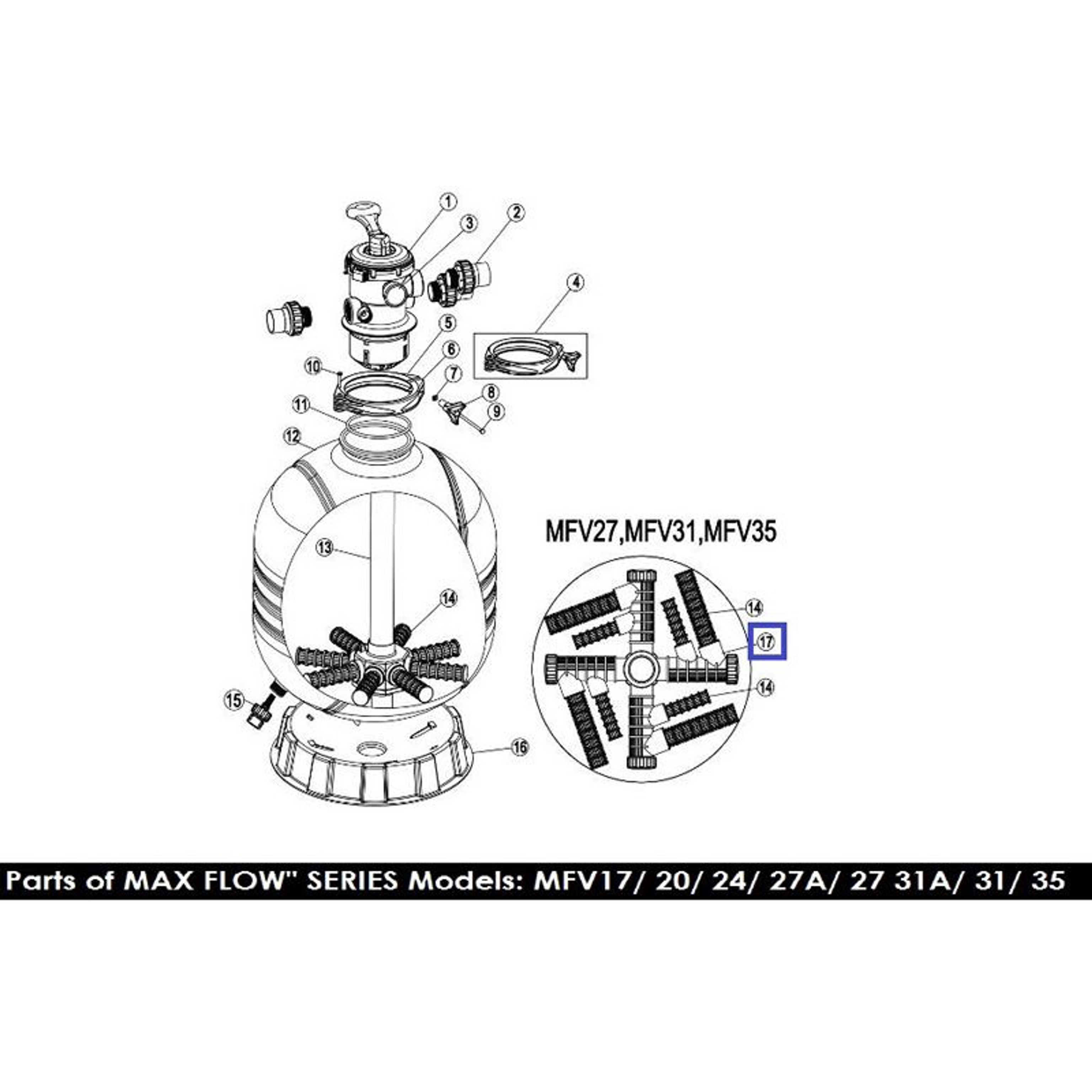 Дюзовая коробка для фильтров Aquaviva MFV27/31/35 (89012516), Артикул: 7432, Для фильтров и фильтрационных установок