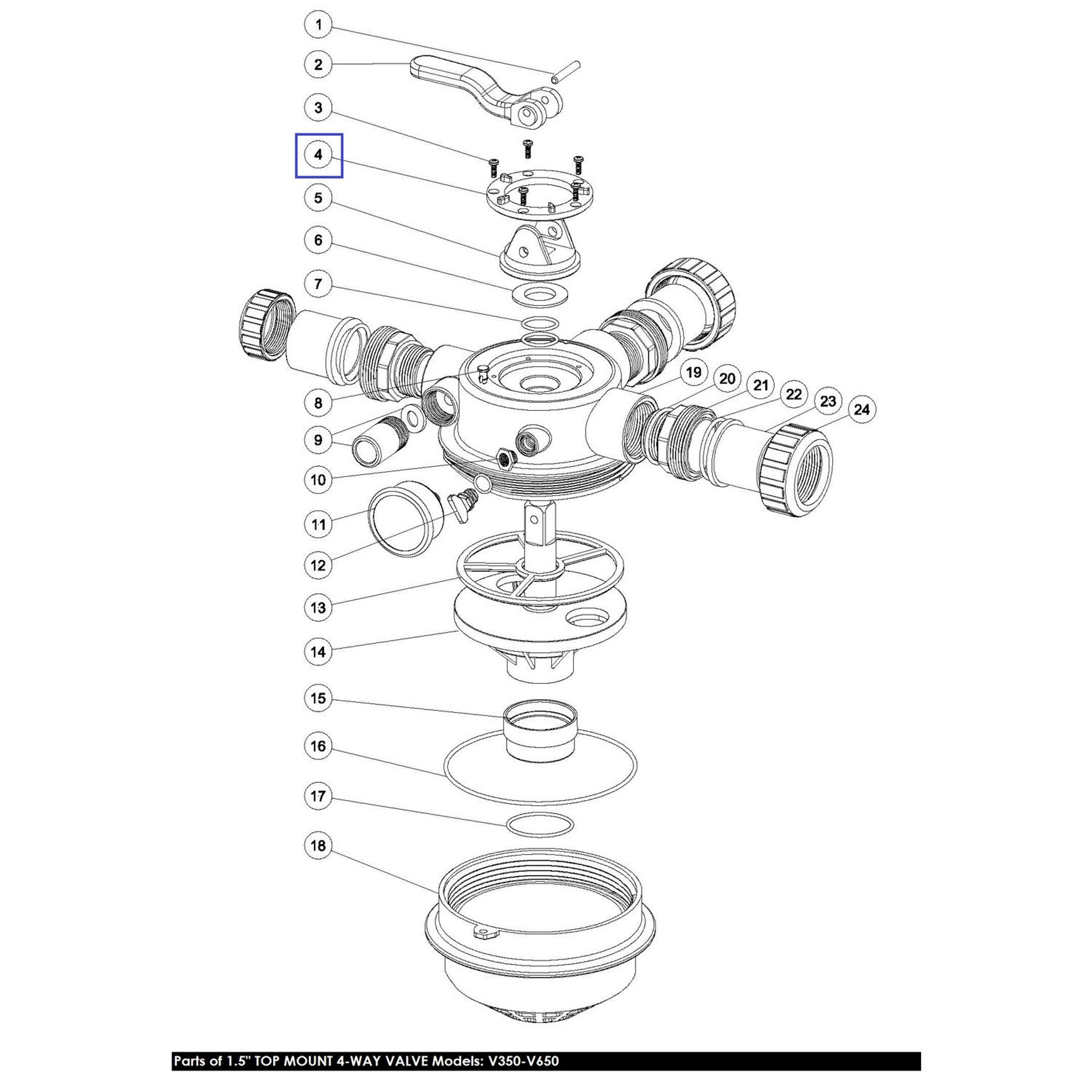 Прижимное кольцо верхн. 4-поз. клапана 1.5" для фильтров Aquaviva V350-V650 (1013040), Артикул: 12500, Для фильтров и фильтрационных установок