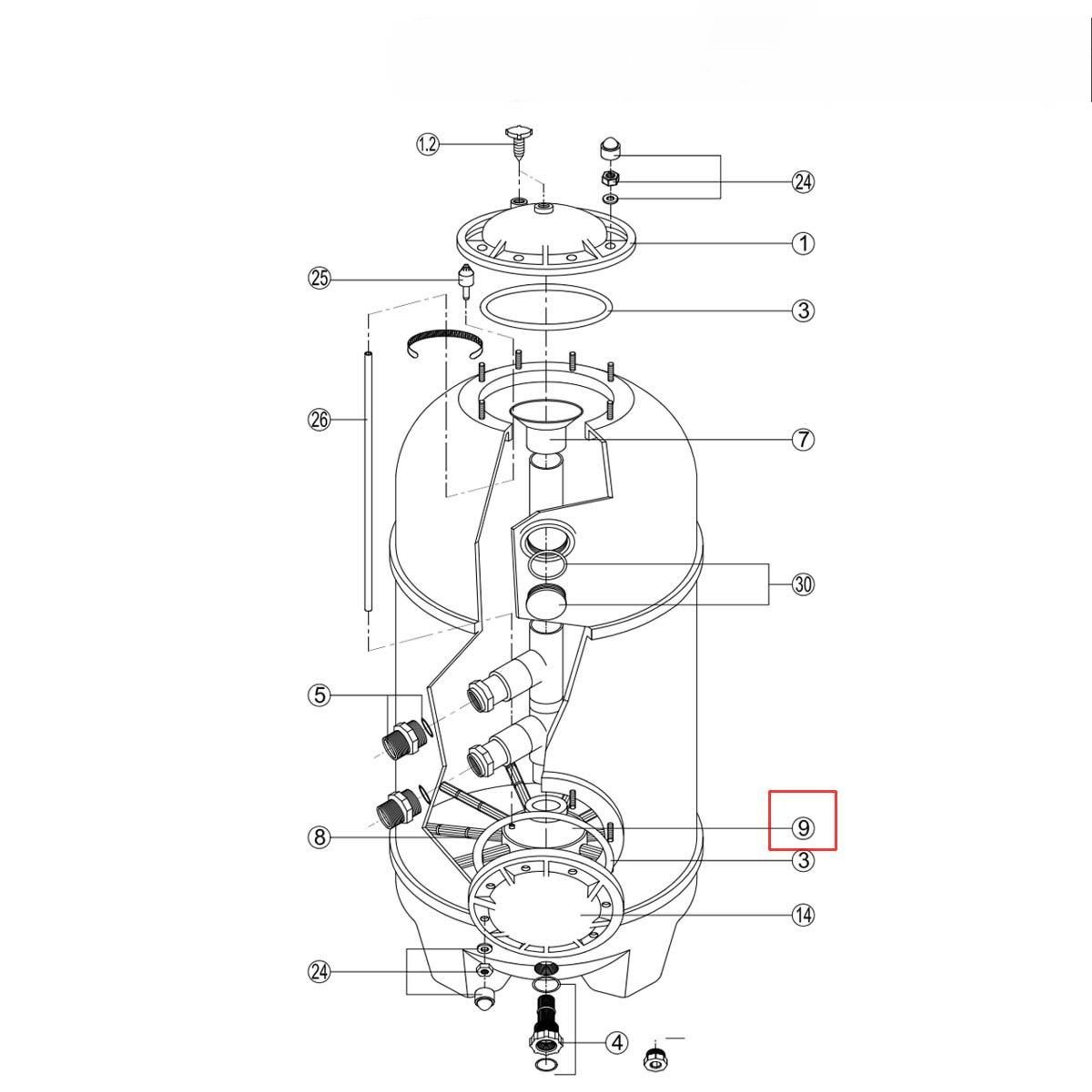 Коллектор фильтра Kripsol SSB 640-900, RCFI0009.00R/RBS 091.A/RFD 0301.00R, Артикул: 18617, Для фильтров и фильтрационных установок
