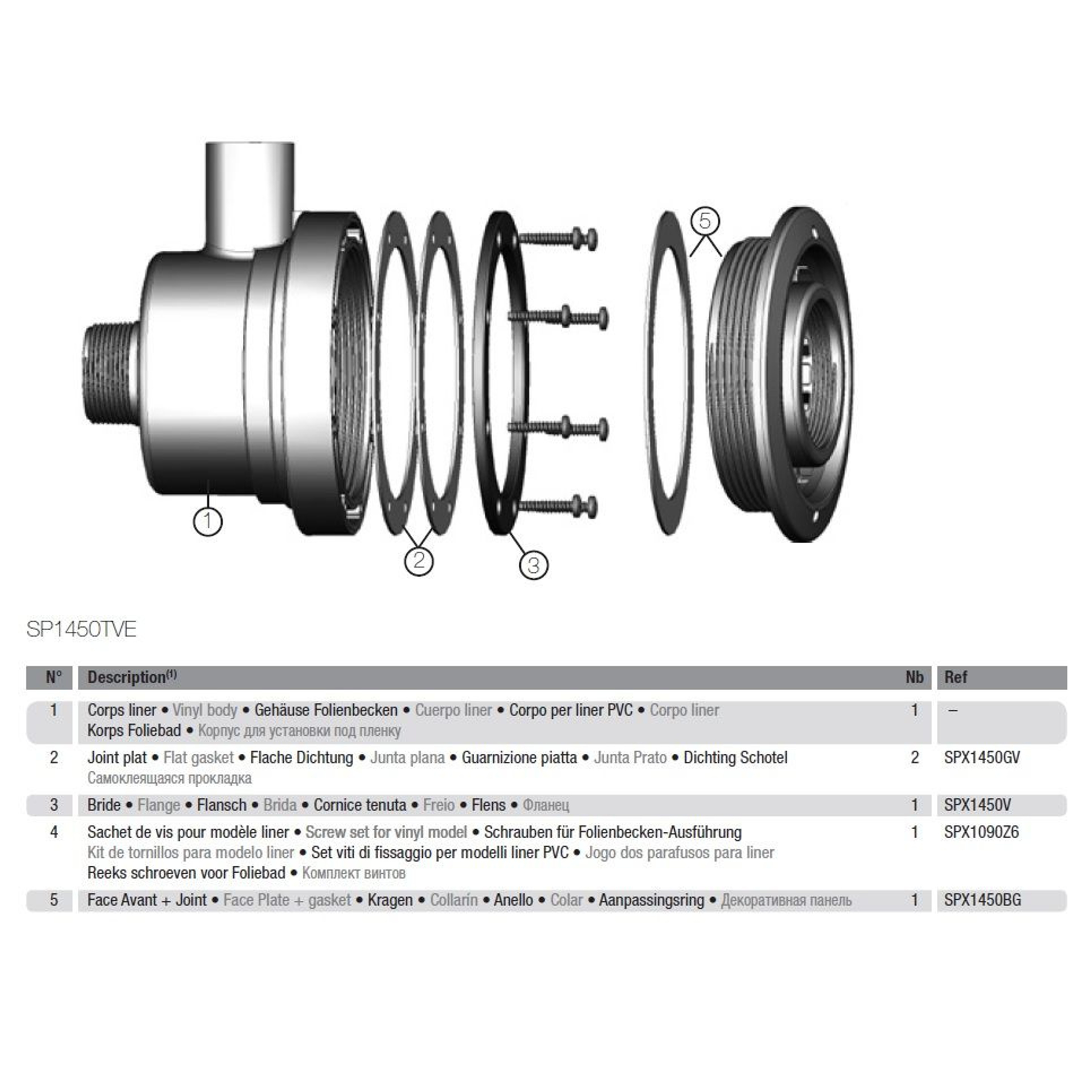 Форсунка гидромассажная Hayward TURBO-JET SP1450TVE под лайнер (50 мм), Артикул: 16130, Закладные для бассейна