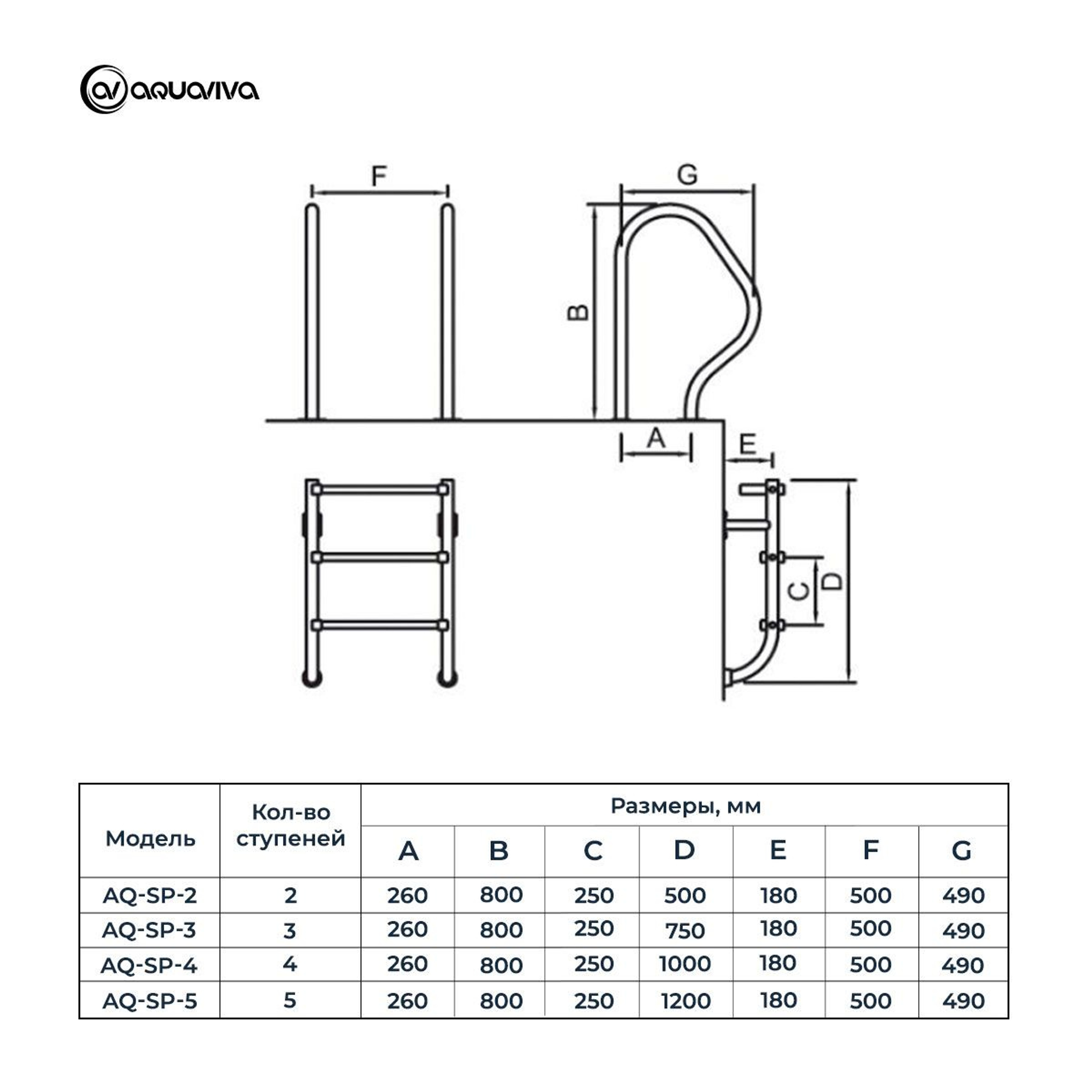 Лестница Aquaviva SP-315 (3 ступ.) из 2-х элементов, Артикул: 15015, Лестницы и поручни для бассейна