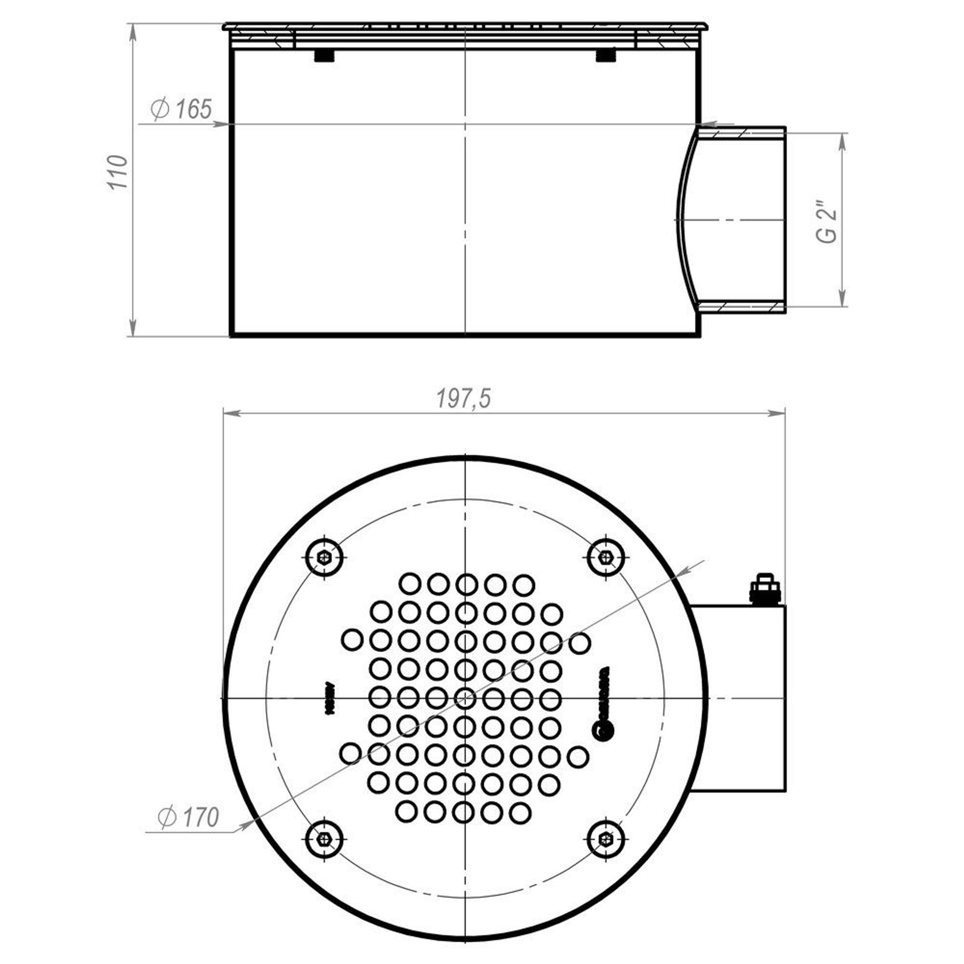 Донный слив под лайнер Aquaviva 2'', AISI 304 (D165 мм), Артикул: 29767, Закладные для бассейна