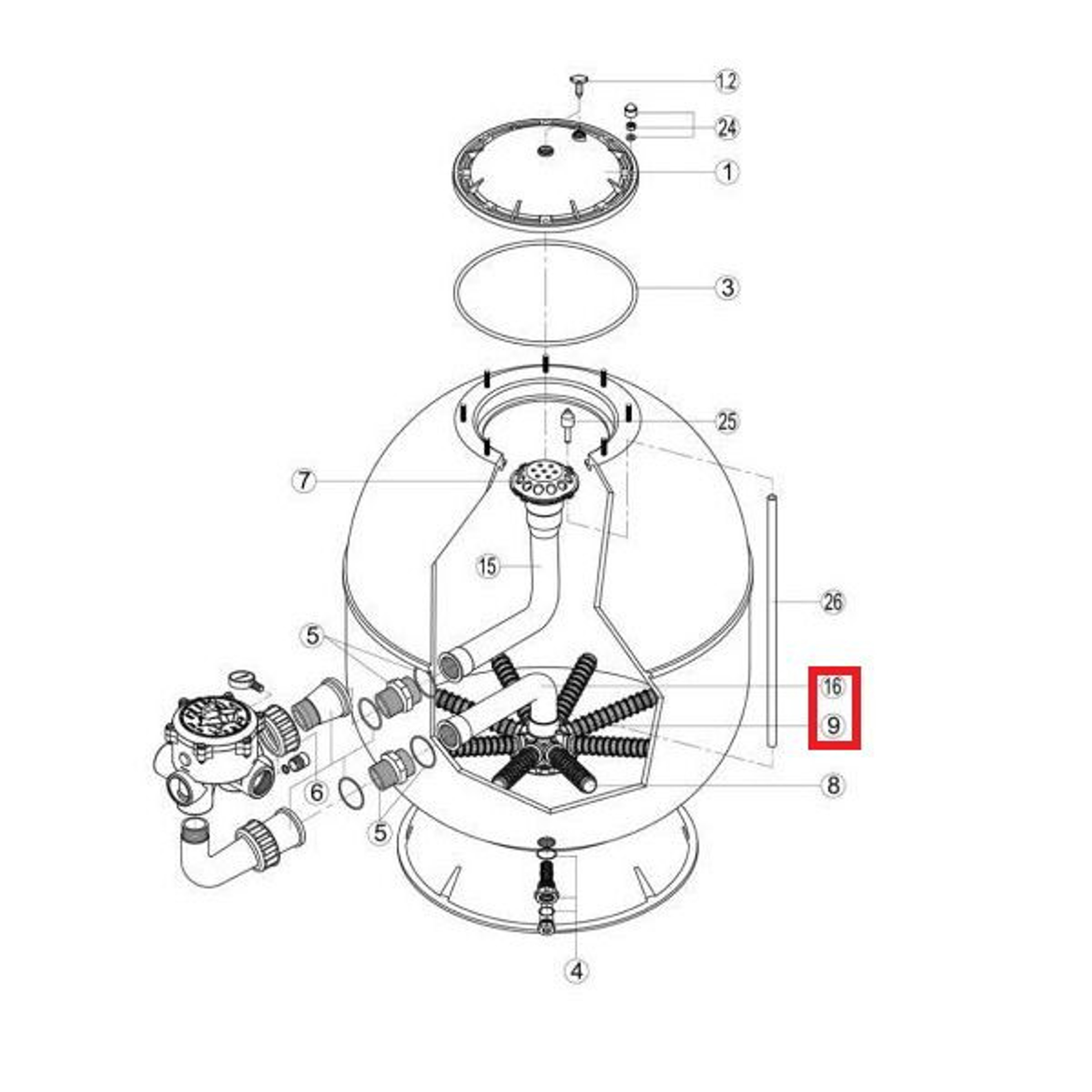 Коллектор с коленом Hayward S360SLE (RRFI0016.04R\RFD0310.72R), Артикул: 21124, Для фильтров и фильтрационных установок