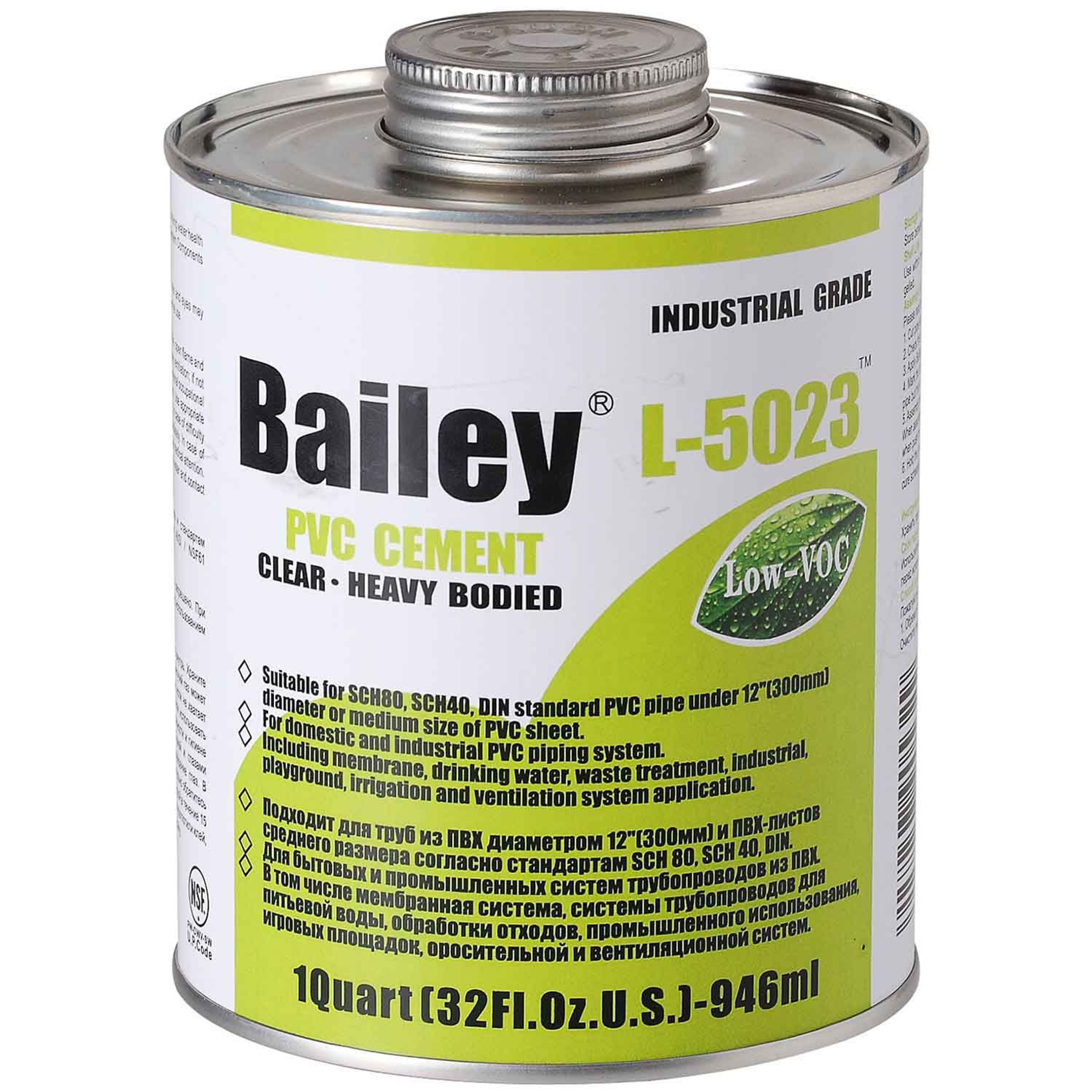 Клей для труб ПВХ Bailey L-5023 946мл (для больших диаметров ПВХ труб), Артикул: 18458, Клей и праймер для ПВХ