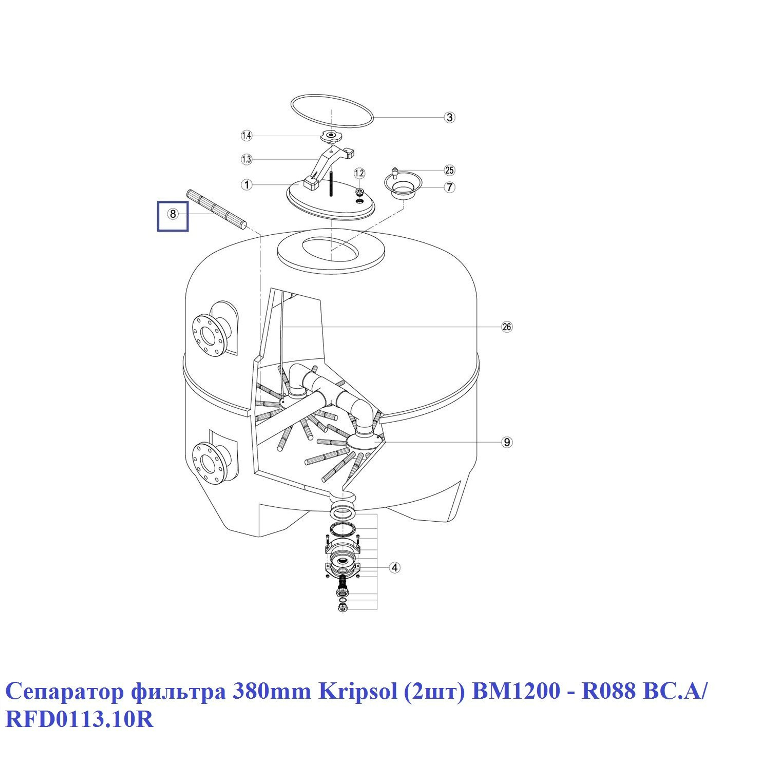 Сепаратор фильтра 380 мм Kripsol (2шт) BM1200 - R088 BC.A/ RFD0113.10R, Артикул: 15891, Для фильтров и фильтрационных установок
