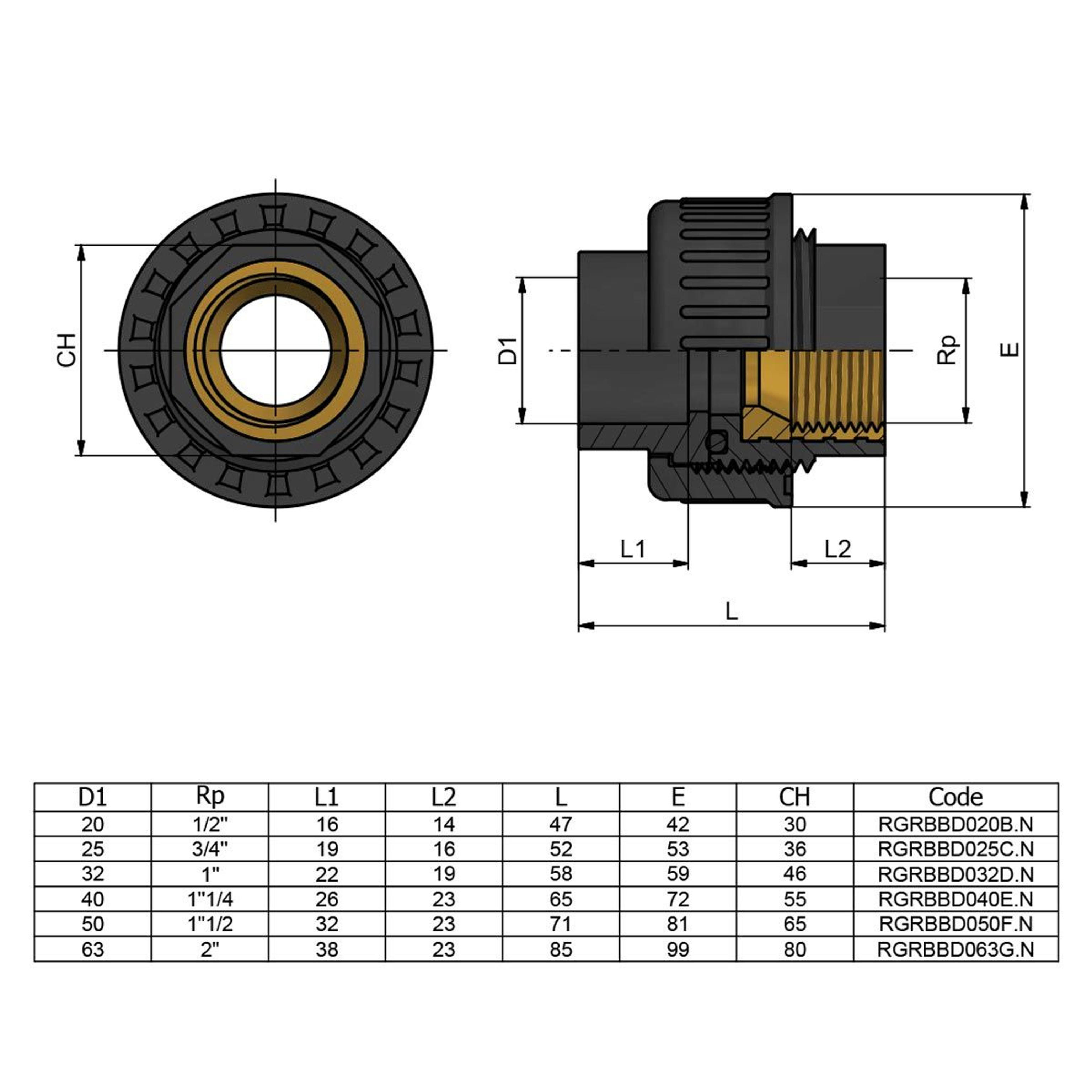 Муфта переходная металл BР EFFAST d25x3/4" (RGRBBD025C), Артикул: 19101, фитинги ПВХ