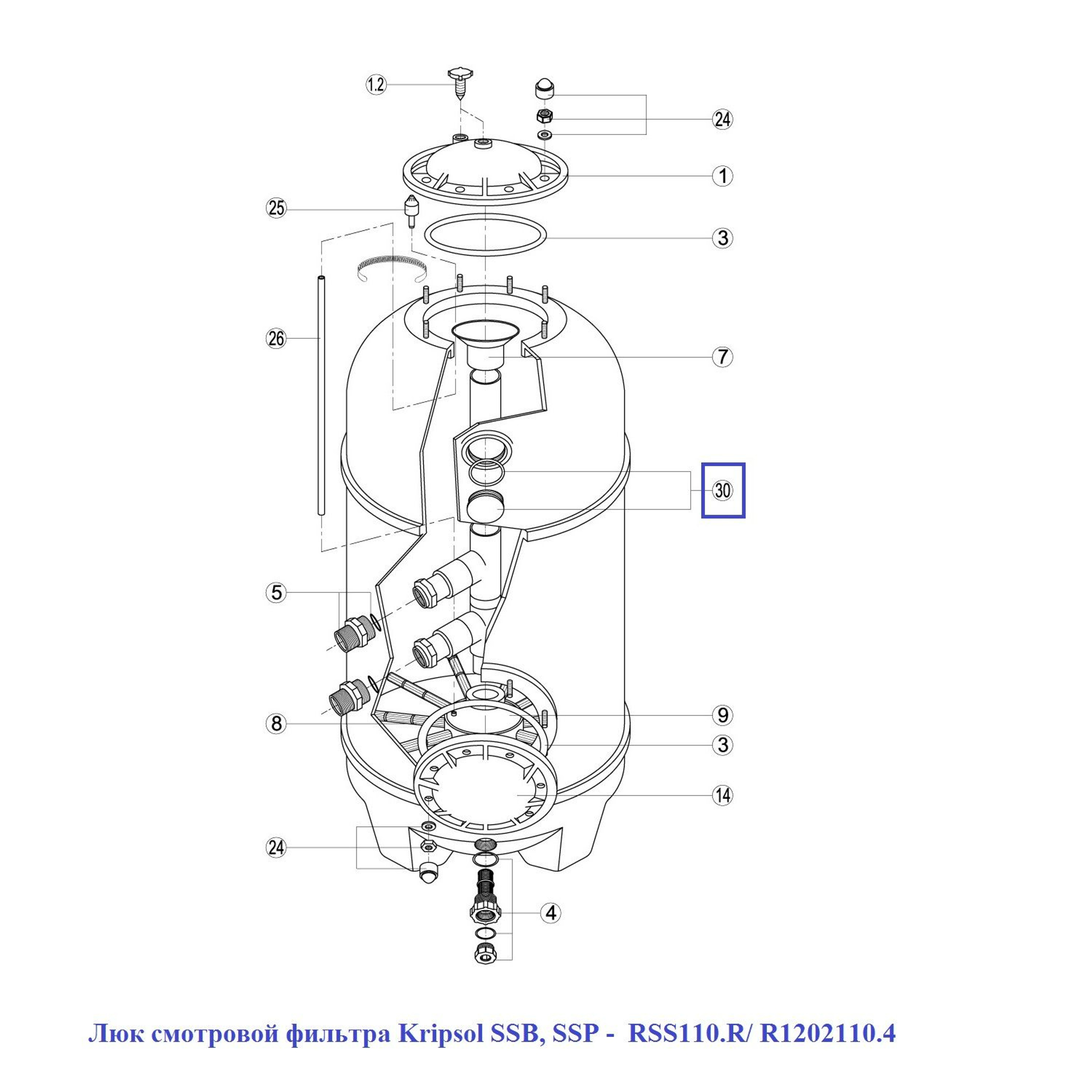 Люк смотровой фильтра Kripsol SSB, SSP - RSS110.R/ R1202110.4/ RCFI0030.00R, Артикул: 15894, Для фильтров и фильтрационных установок