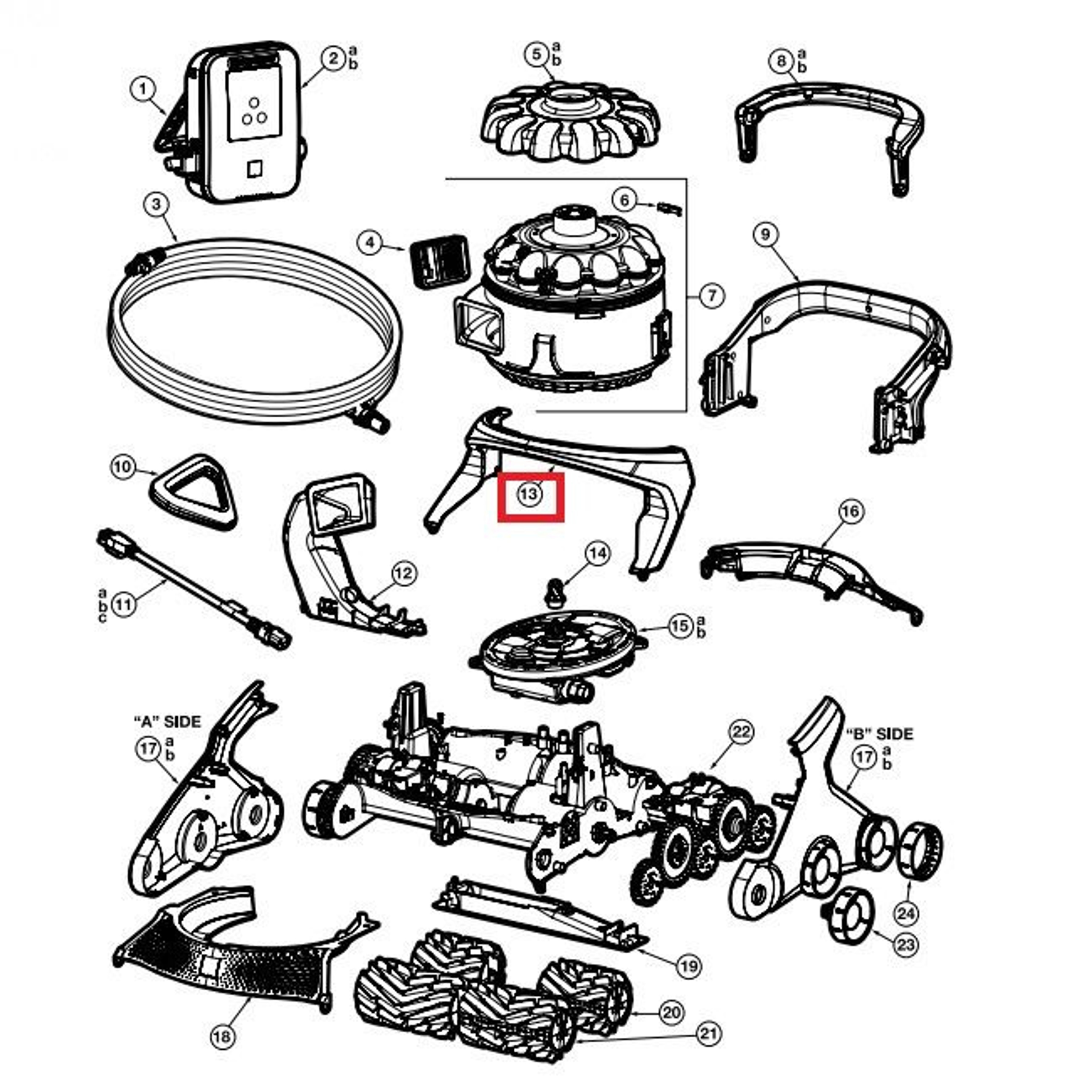 Корпус передней ручки пылесоса Hayward AquaVac 600/650 (RCX361331782237), Артикул: 24363, Для водных пылесосов