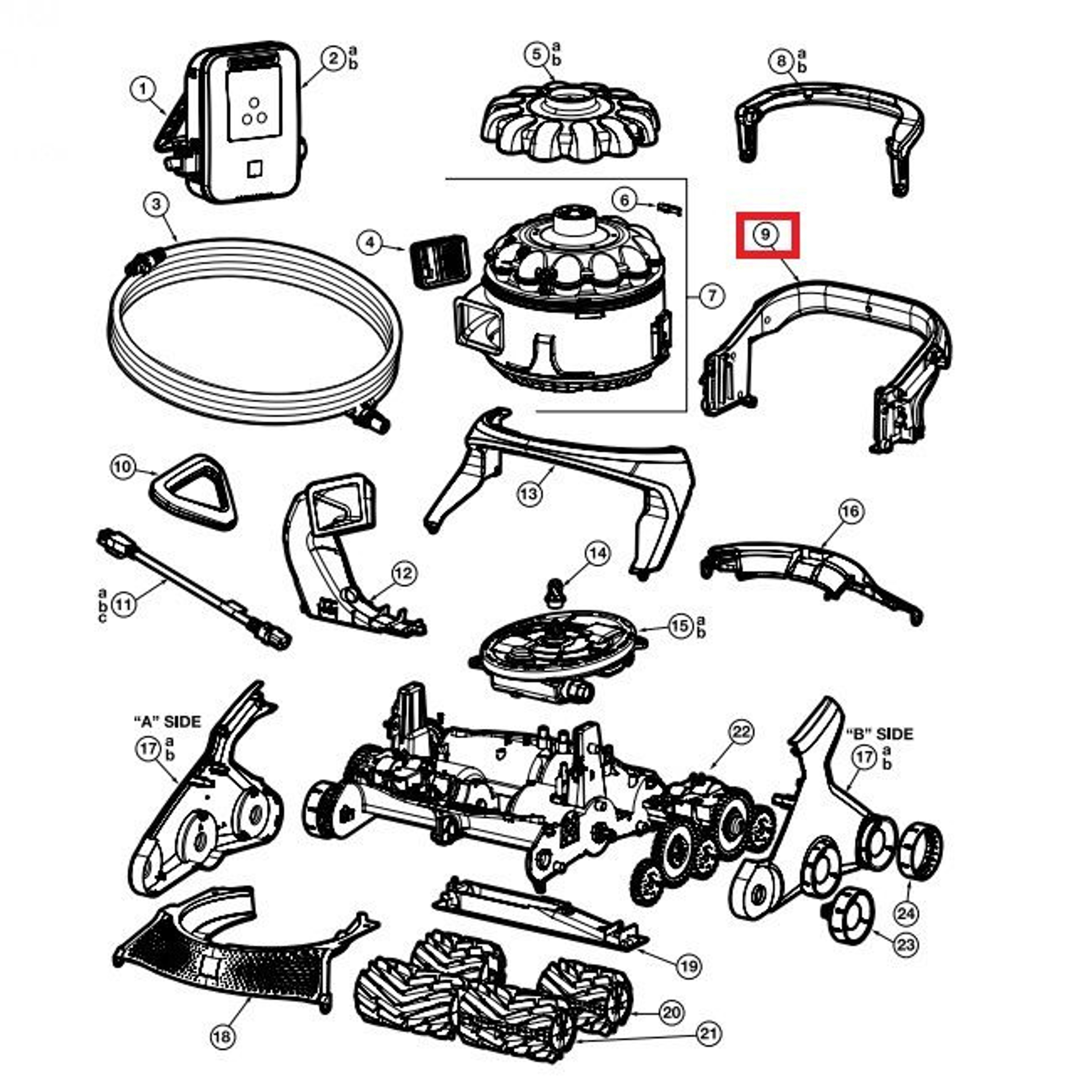 Корпус задней ручки пылесоса Hayward AquaVac 600/650 (RCX36131519237), Артикул: 24365, Для водных пылесосов