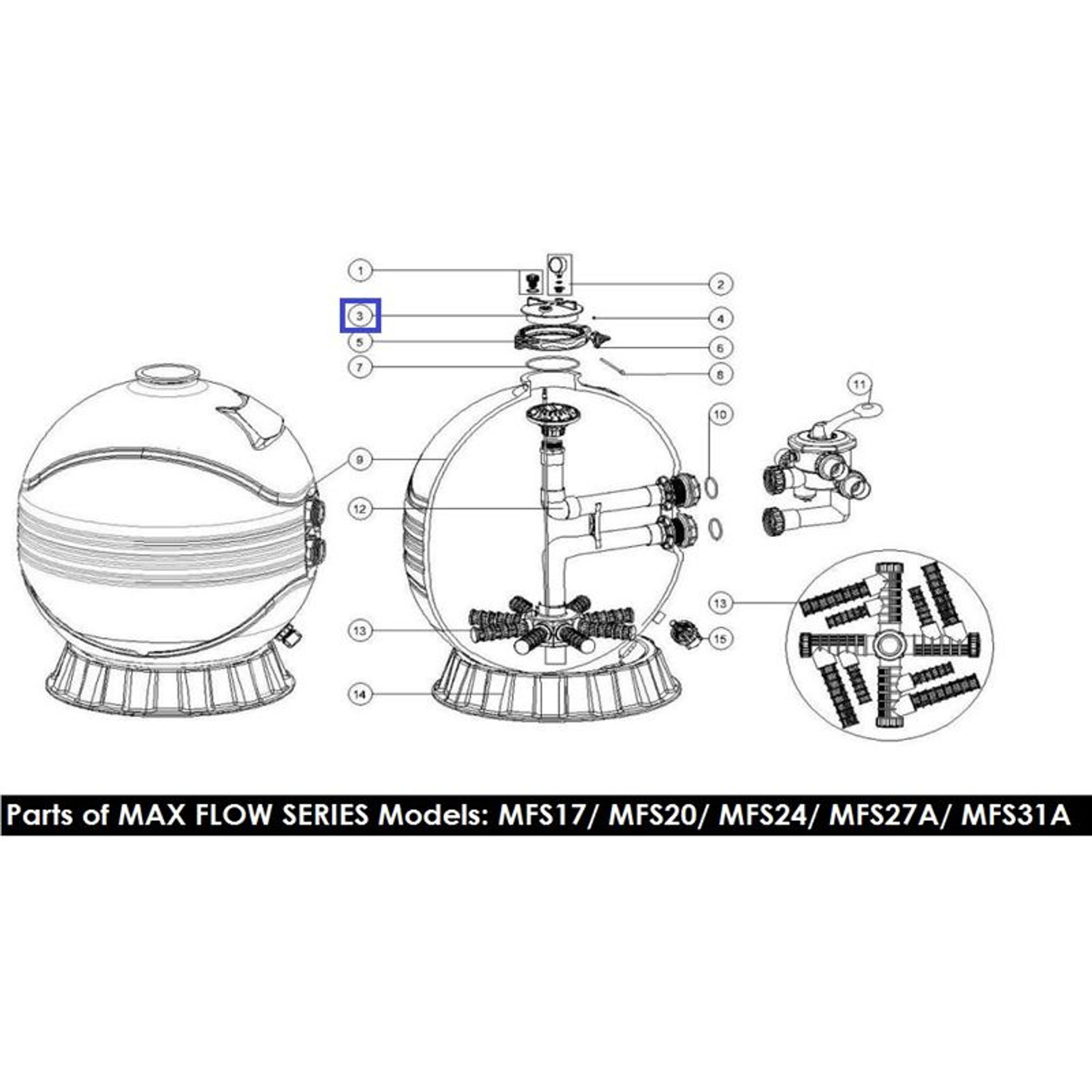 Крышка для фильтра Aquaviva MFS/SP 01201022, Артикул: 7436, Для фильтров и фильтрационных установок