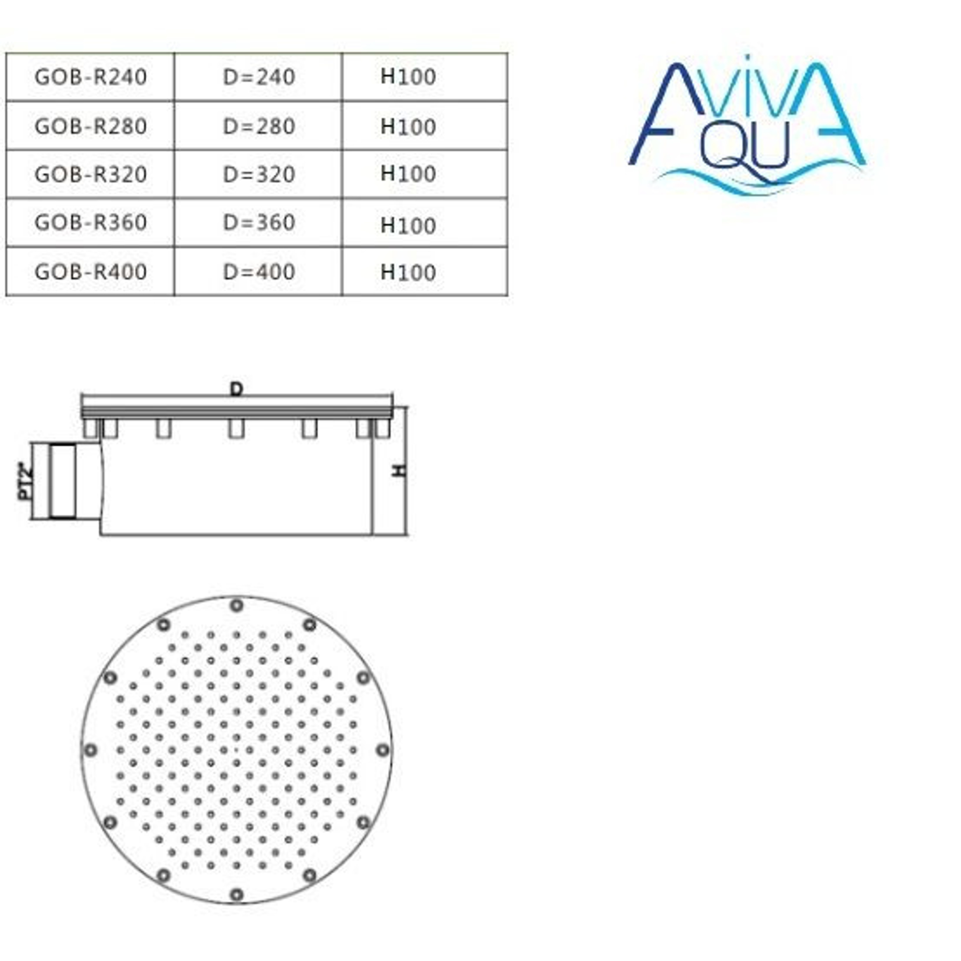 Гейзер Aquaviva GOB-R280 (D280 мм), Артикул: 15799, Закладные для гидро и аэромассажа