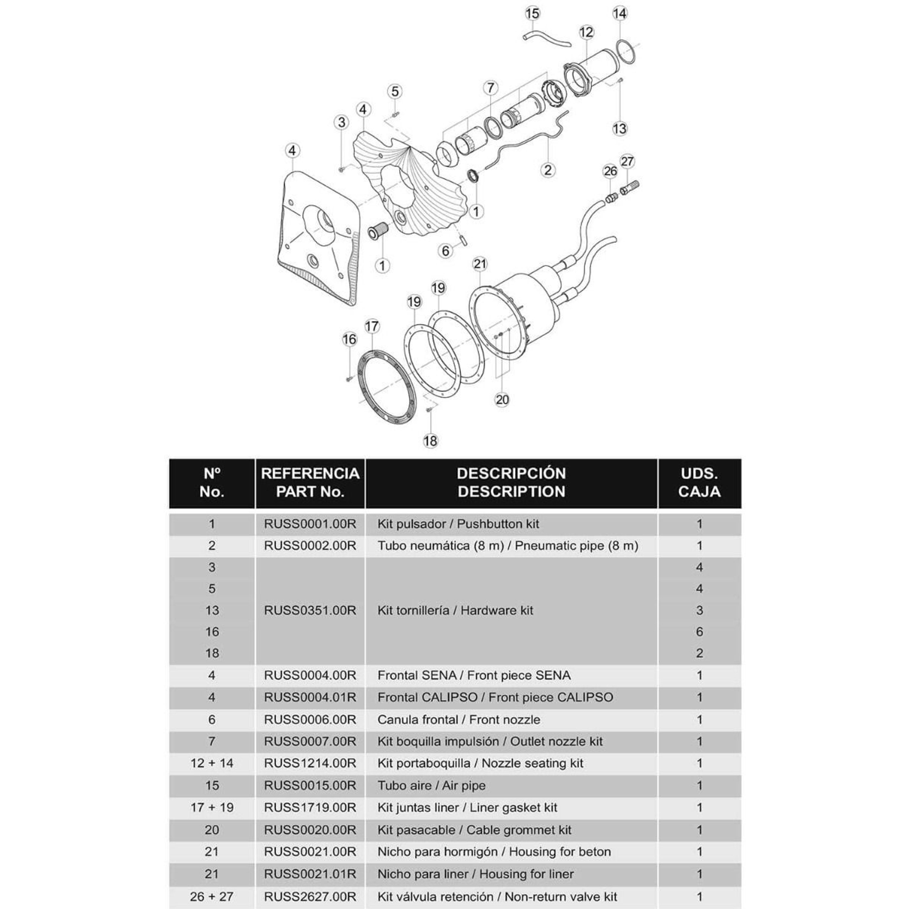 Закладная часть под противоток для бассейна JSL2.B, Артикул: 750, Оборудование для бассейнов