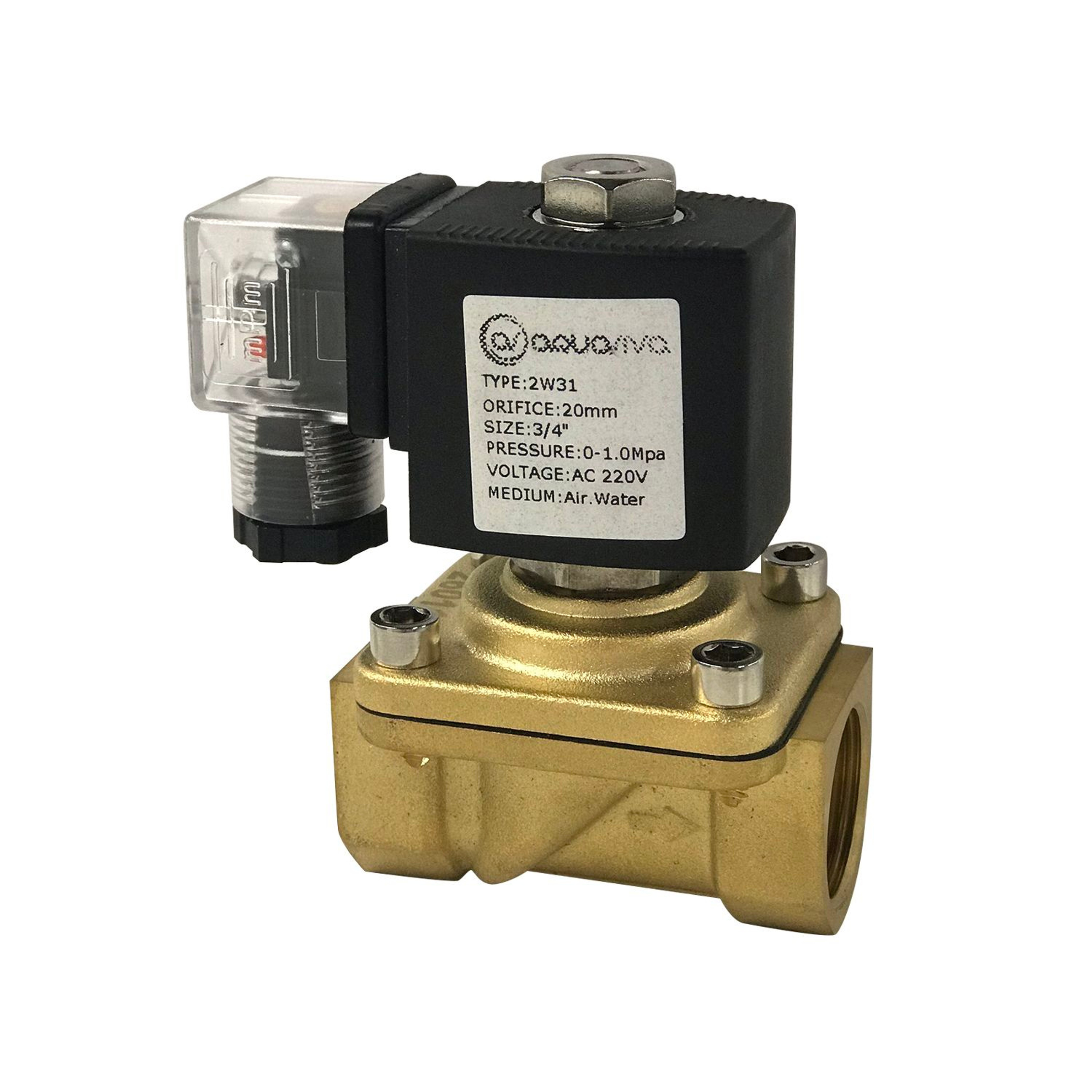Клапан соленоидный Aquaviva 2W31 Латунь, DN50-G2 120℃ d50 AC220V, Артикул: 54203, Трубопроводные системы ПВХ