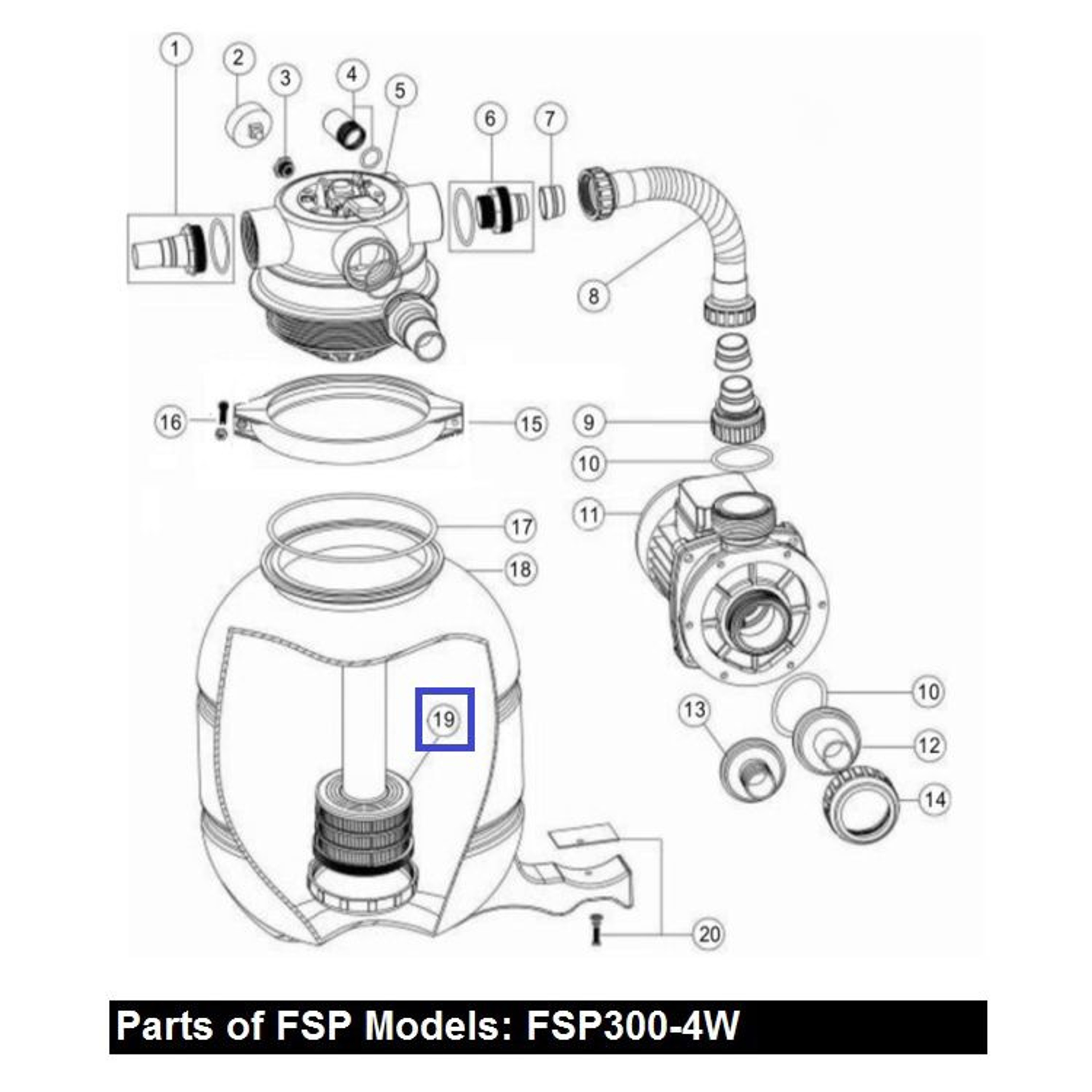 Дюзовая коробка с трубой для фильтров Aquaviva FSP300 (89030205), Артикул: 11875, Для фильтров и фильтрационных установок