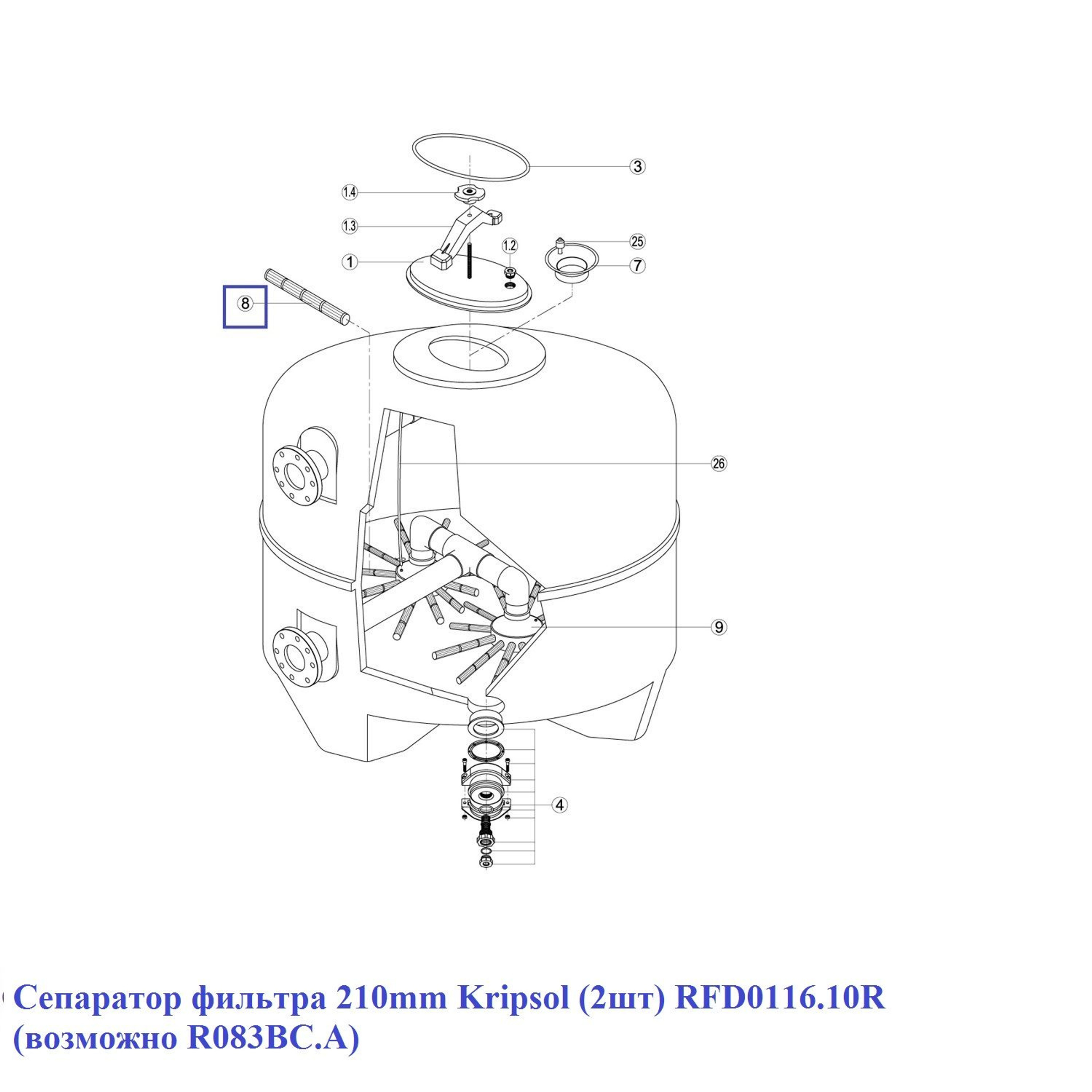 Сепаратор фильтра 210 мм Kripsol (2шт) RFD0116.10R (возможно R083BC.A), Артикул: 15873, Для фильтров и фильтрационных установок
