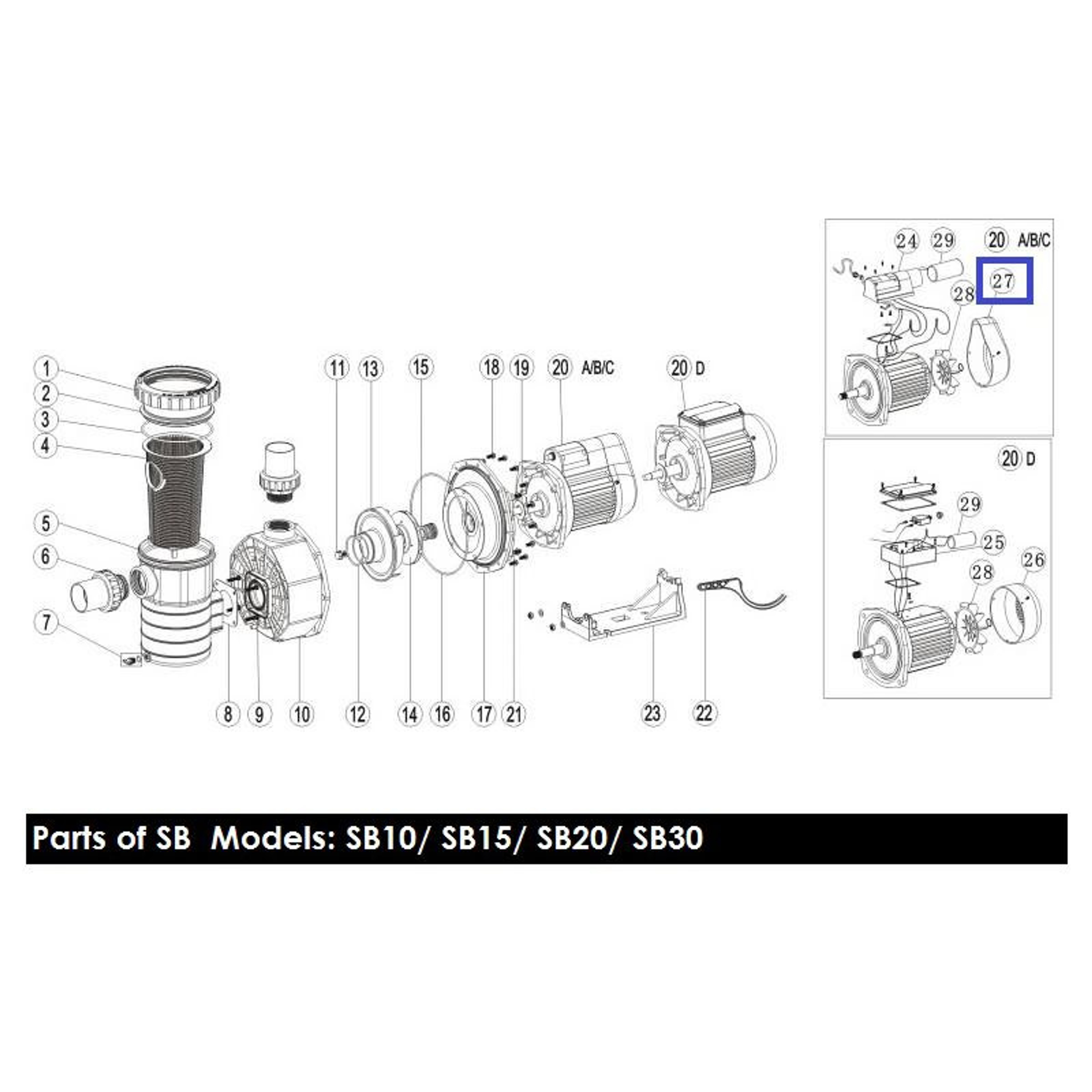Крышка вентилятора насоса Aquaviva SB/SR20/30 (1031008), Артикул: 11833, Для насосов