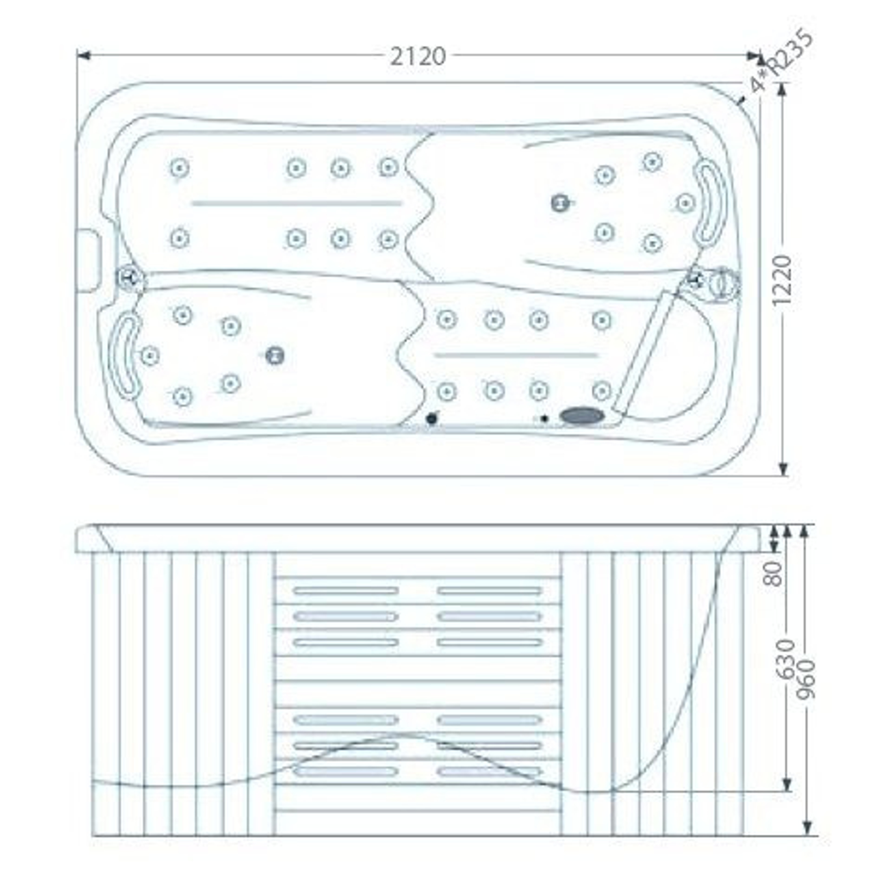 Гидромассажный бассейн IQUE Capri 2100-CDL-BP (WiFi) (212х112х74 см), Артикул: 6861, Бассейны и СПА
