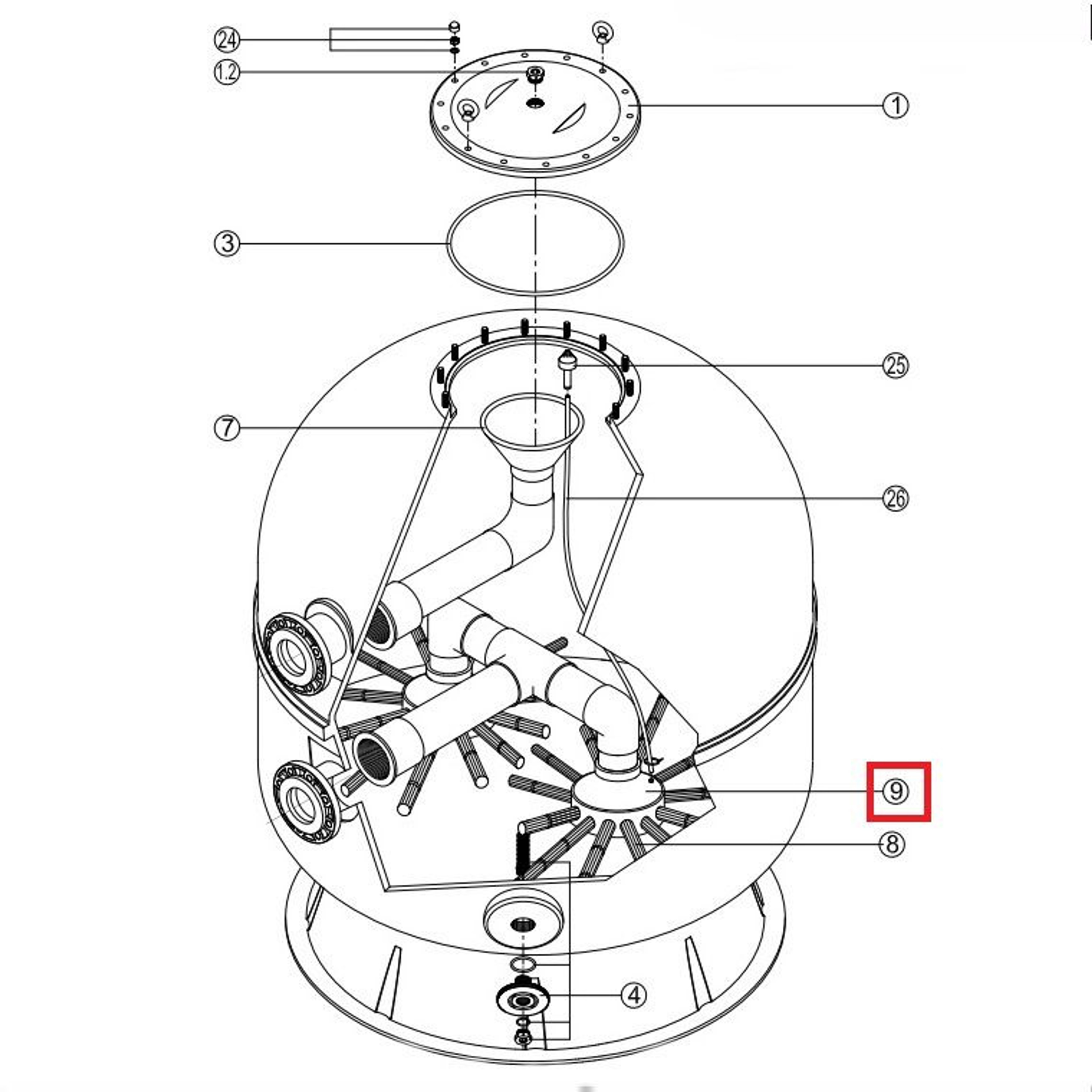 Коллектор фильтра Kripsol Ø 90-110 (RCFI0009.01R), Артикул: 15766, Для фильтров и фильтрационных установок
