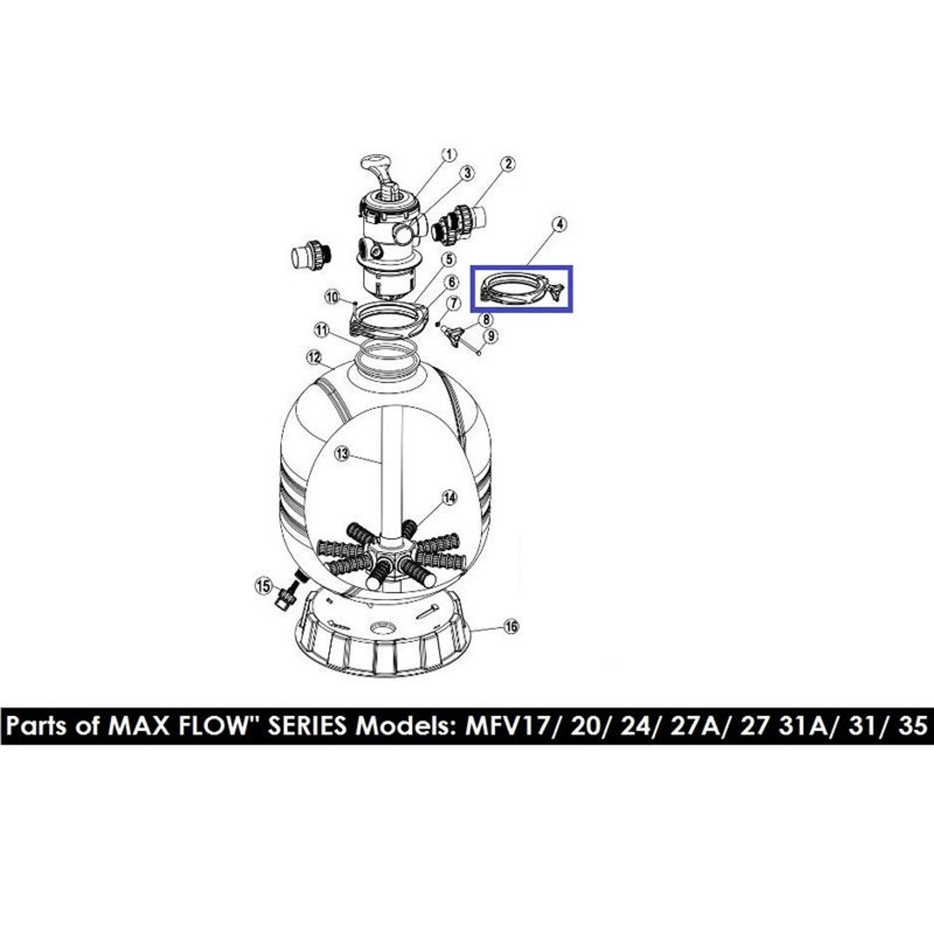 Хомут крепления 6-ти поз кран  для фильтров Aquaviva серии MFV 89012512, Артикул: 7430, Для фильтров и фильтрационных установок