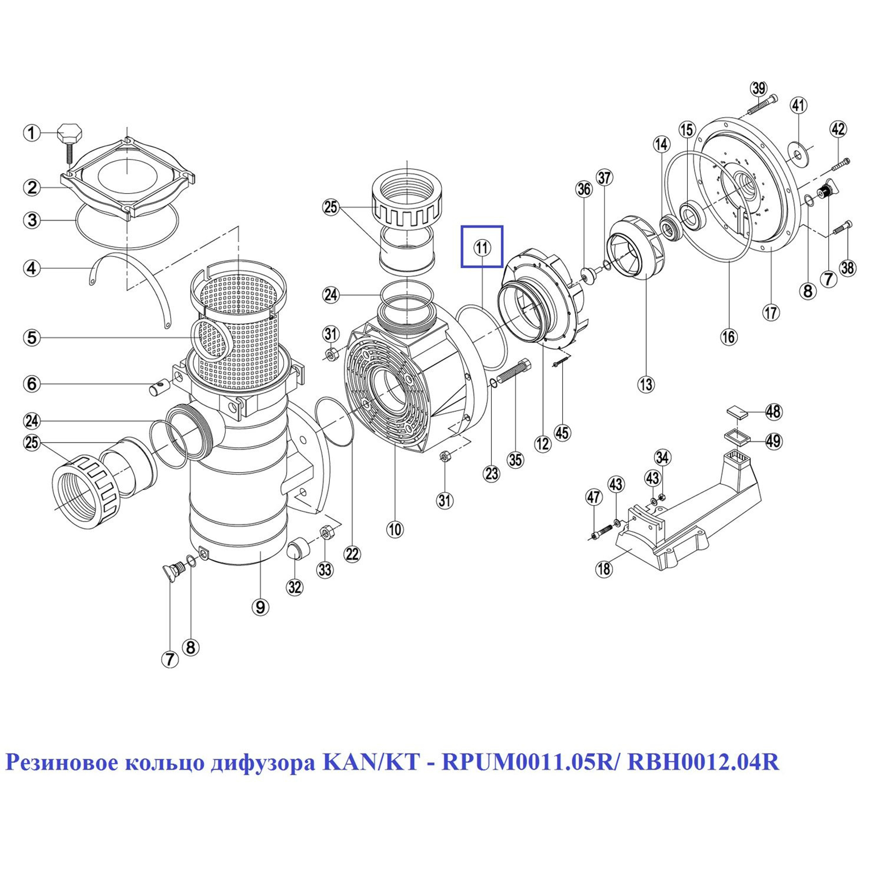 Резиновое кольцо диффузора Kripsol KAN/KT (RPUM0011.05R/RBH0012.04R), Артикул: 16245, Для насосов