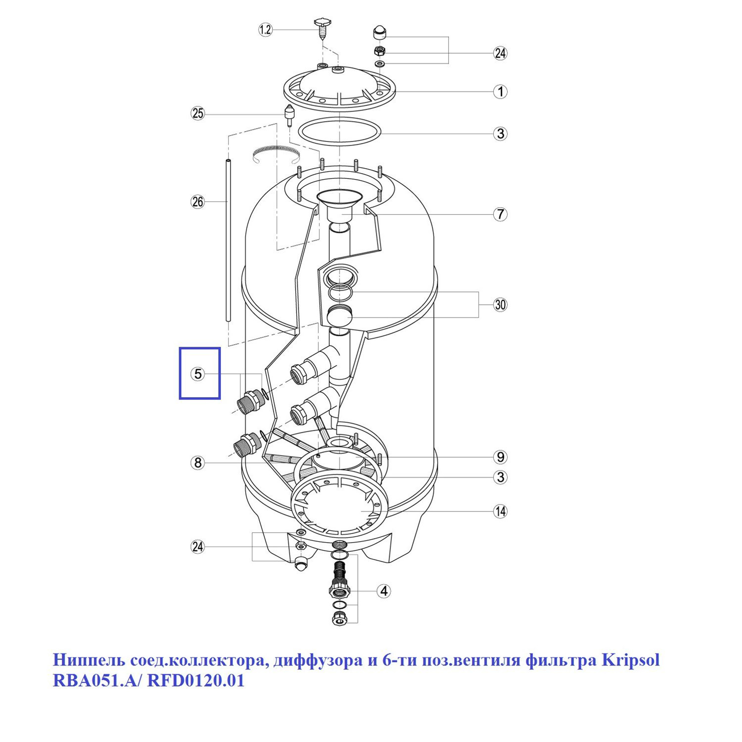Муфта Kripsol (RRFI0005.00R) с резиновым уплотнением для 6-ти поз. вентиля 1.5", Артикул: 15859, Для фильтров и фильтрационных установок