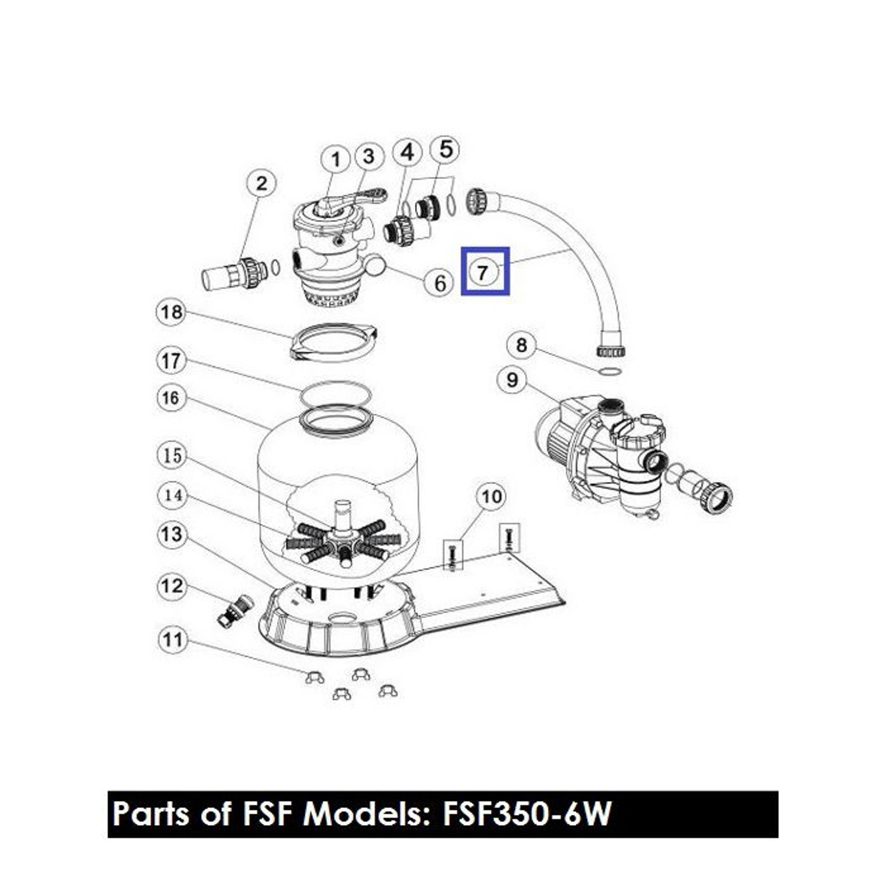 Шланг подключения с муфтами для ф/у Aquaviva FSF350 (89032002), Артикул: 12072, Для фильтров и фильтрационных установок
