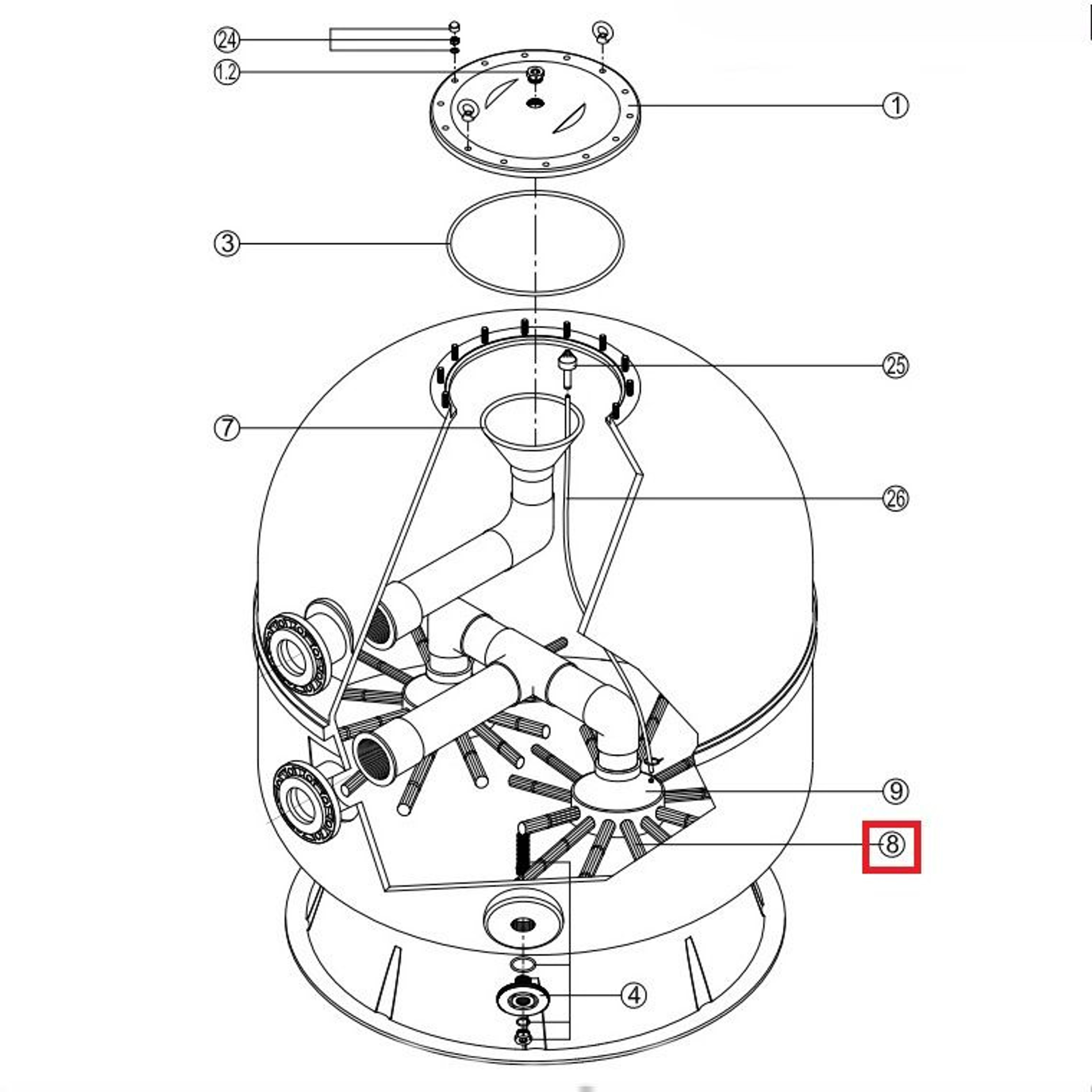 Дюзa для фильтра AK Kripsol/VASO Ø 1400 RCFI0008.08R, Артикул: 19408, Для фильтров и фильтрационных установок