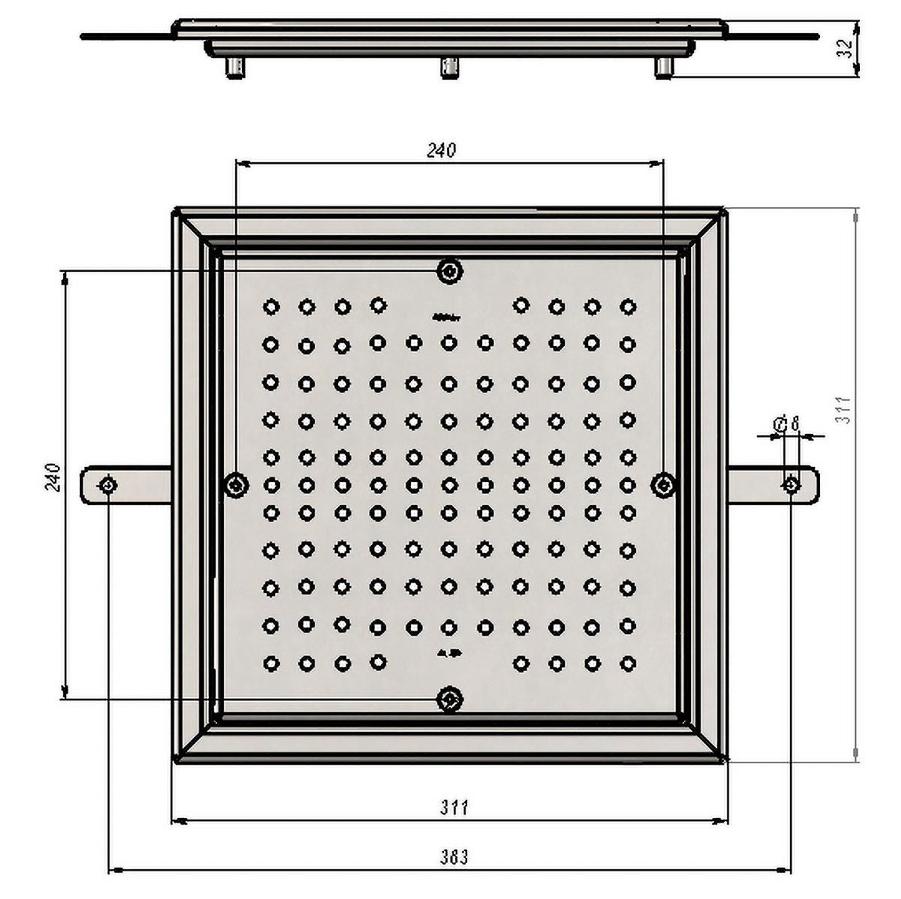 Решетка донного слива Aquaviva, 300*300мм, бетон, AISI-304, Артикул: 31734, Закладные для бассейна