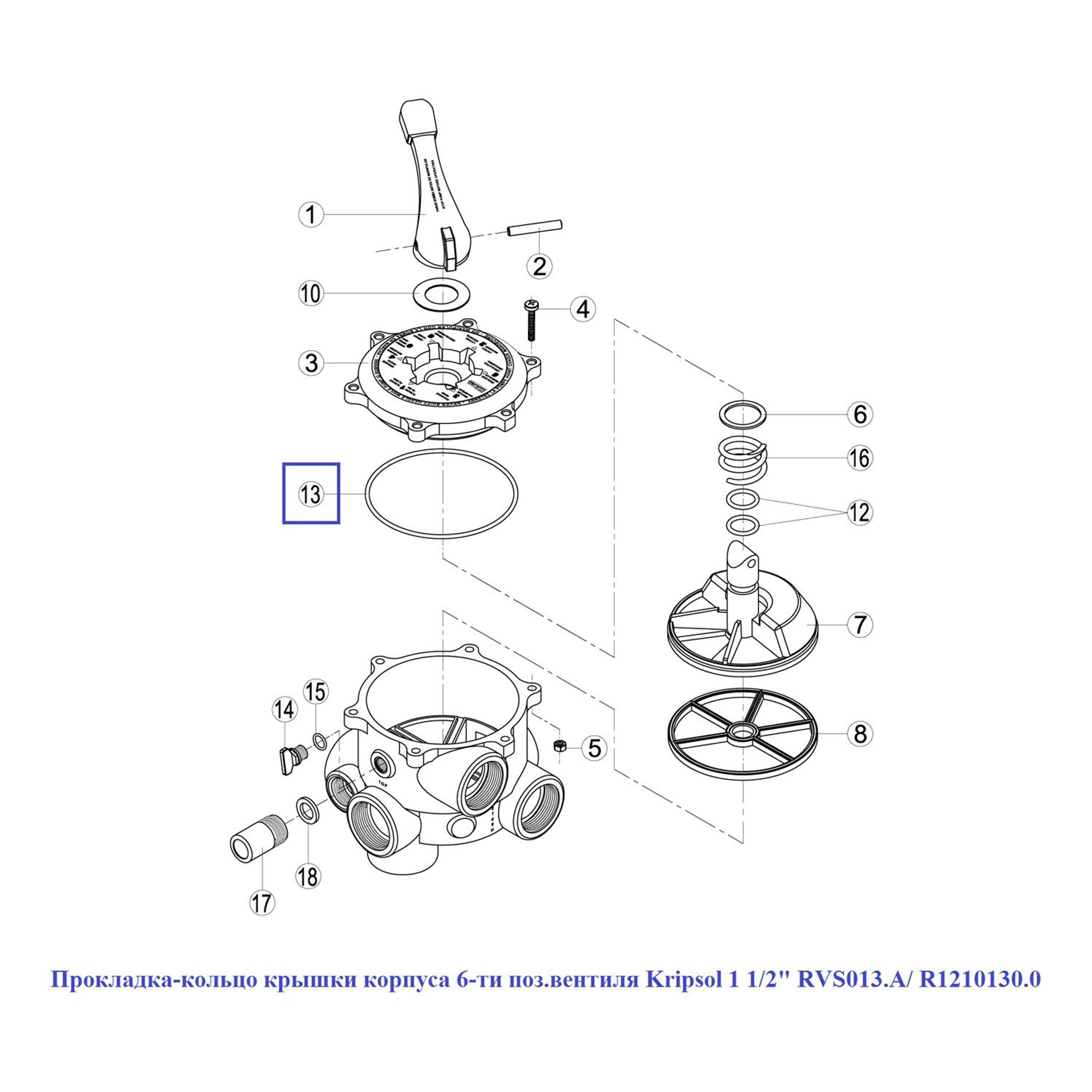 Прокладка-кольцо крышки корпуса 6-ти поз.вентиля Kripsol 1 1/2" RVS013.A/ R1210130.0, Артикул: 15861, Для фильтров и фильтрационных установок