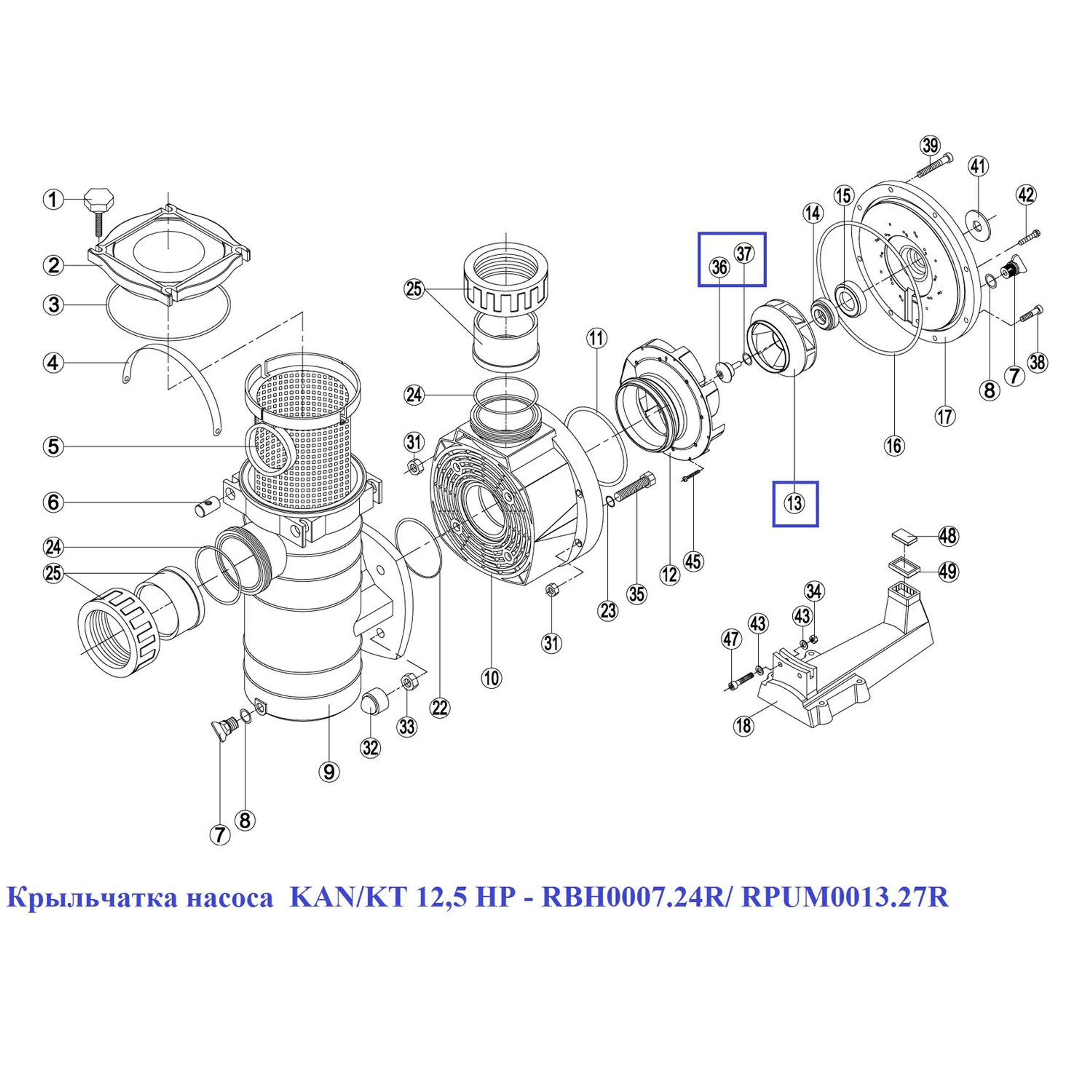 Крыльчатка насоса  KAN/KT 12,5 HP - RBH0007.24R/ RPUM0013.27R, Артикул: 16243, Для насосов