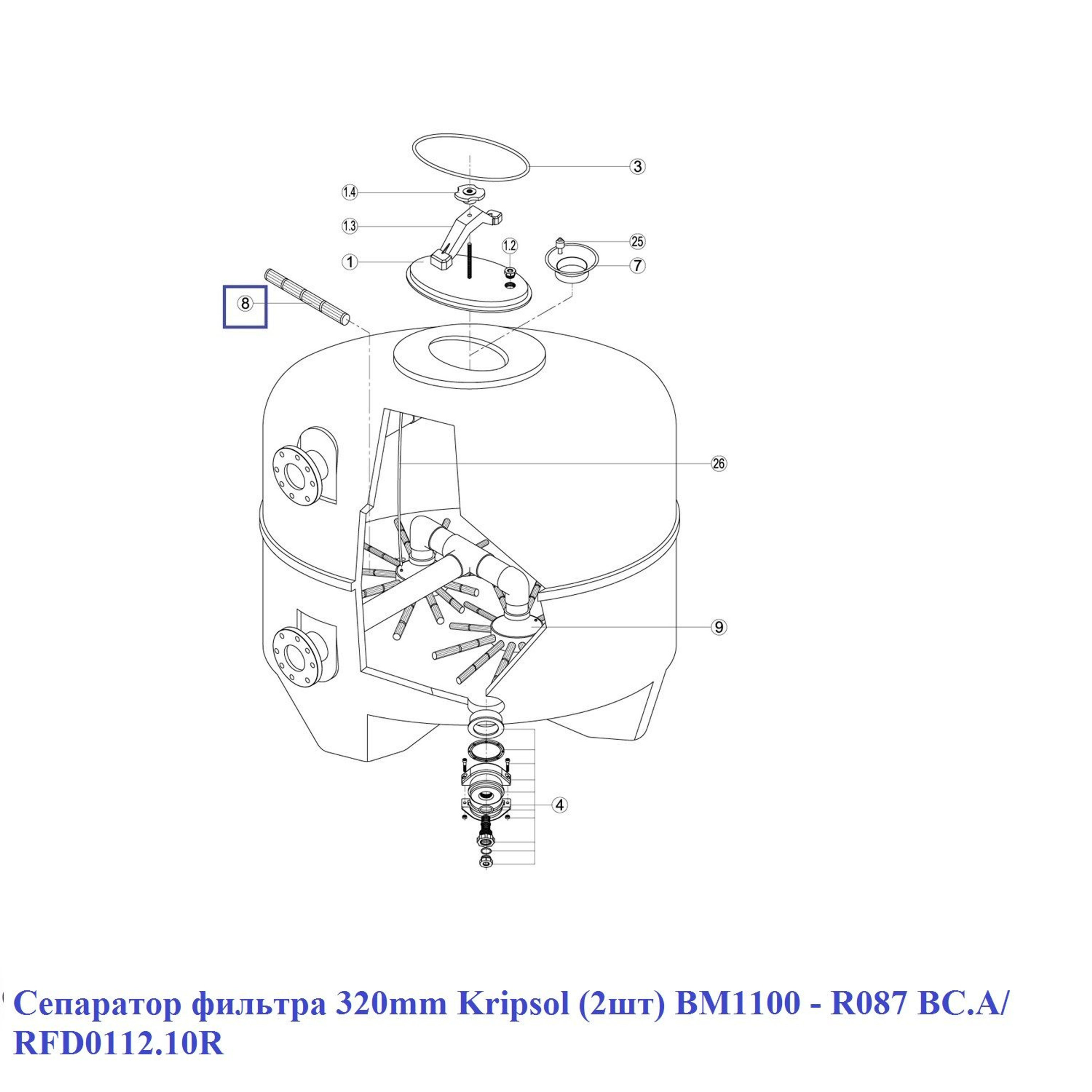 Сепаратор фильтра 320 мм Kripsol (2шт) BM1100 - R087 BC.A/ RFD0112.10R, Артикул: 15890, Для фильтров и фильтрационных установок